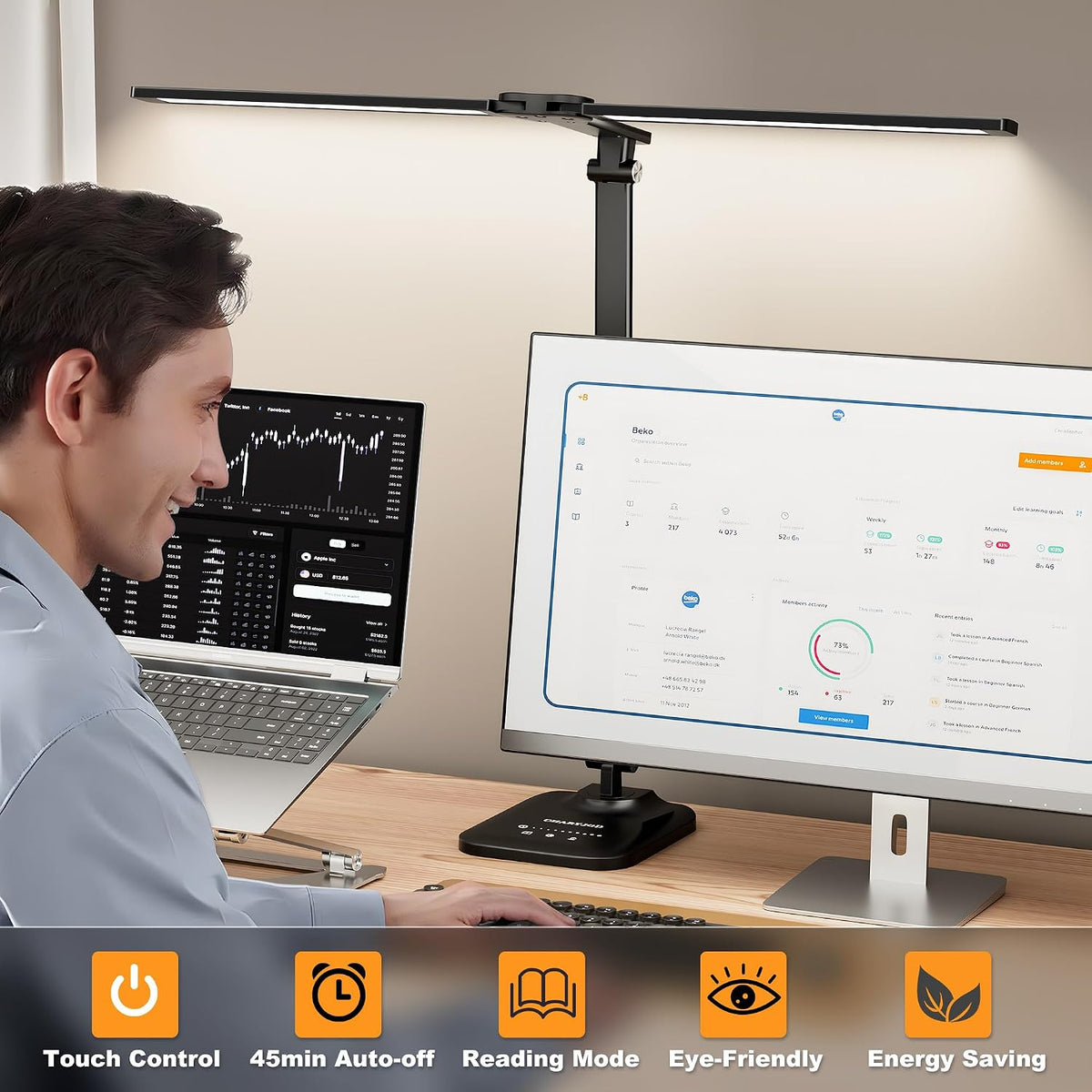 LED Desk Lamp for Office Home, Height Adjustable Architect Desk Light with USB Adapter, Stepless Dimming Desk Lamp