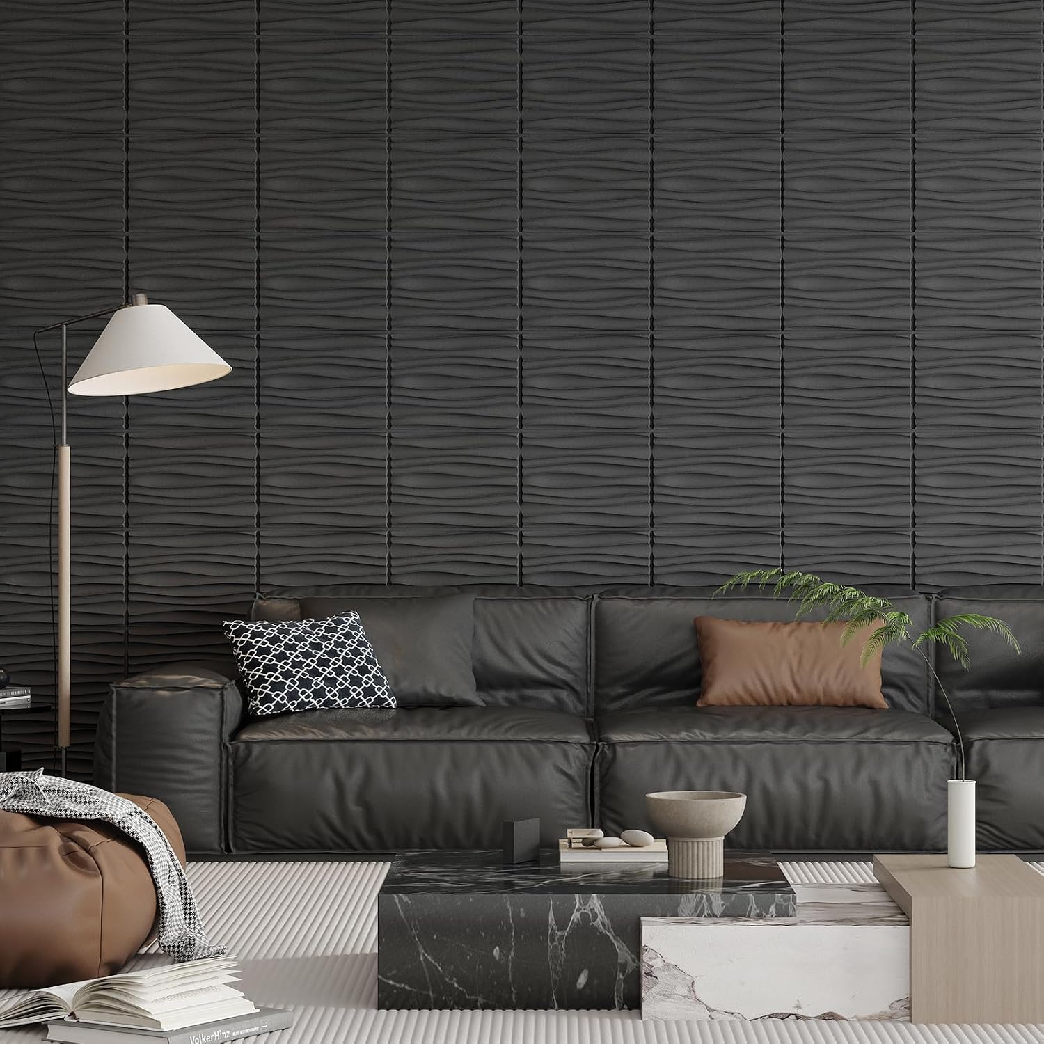 Art3d PVC Wavy Textured 3D Wall Panels, 15.7 x 11.8 Inch, 24-Pack, Black | PVC, Waterproof, Featherlight, Scratch