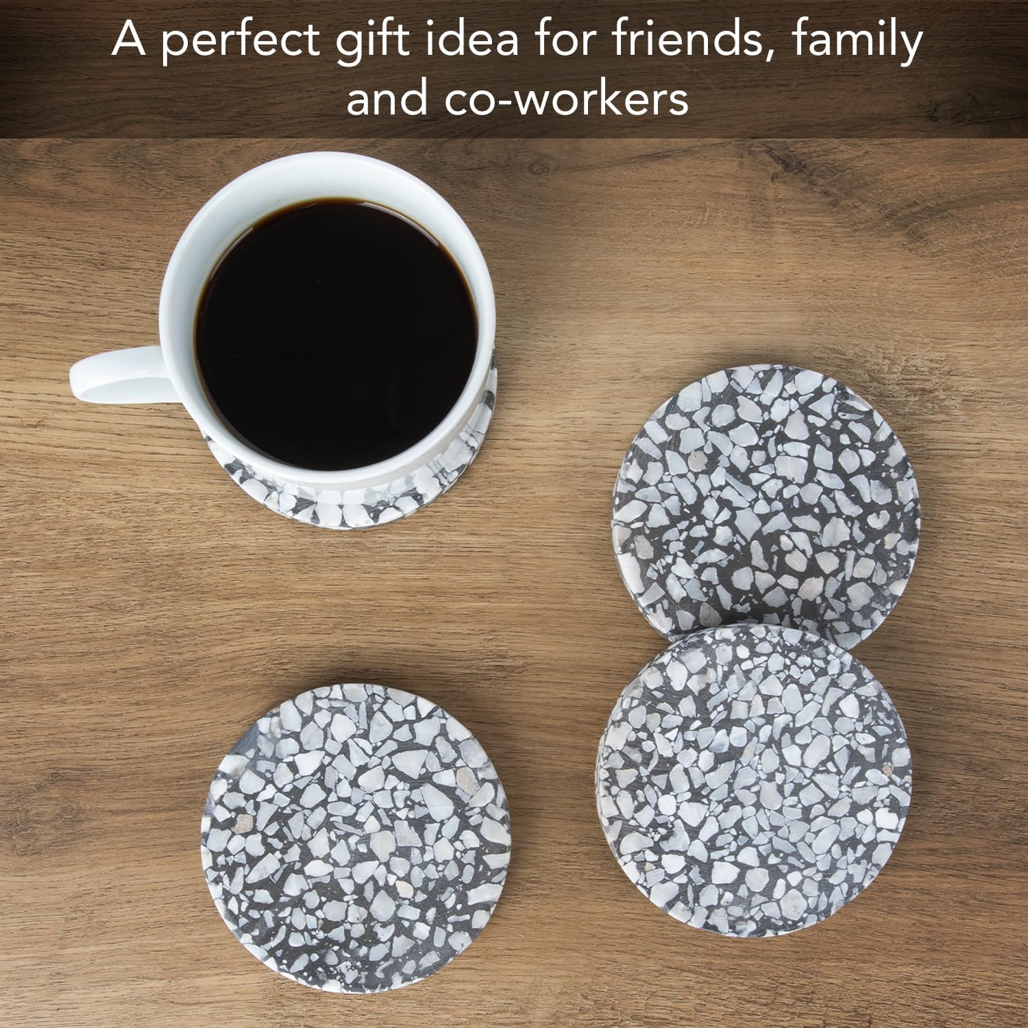 & White Natural Terrazzo Coasters / Black / Set of 4