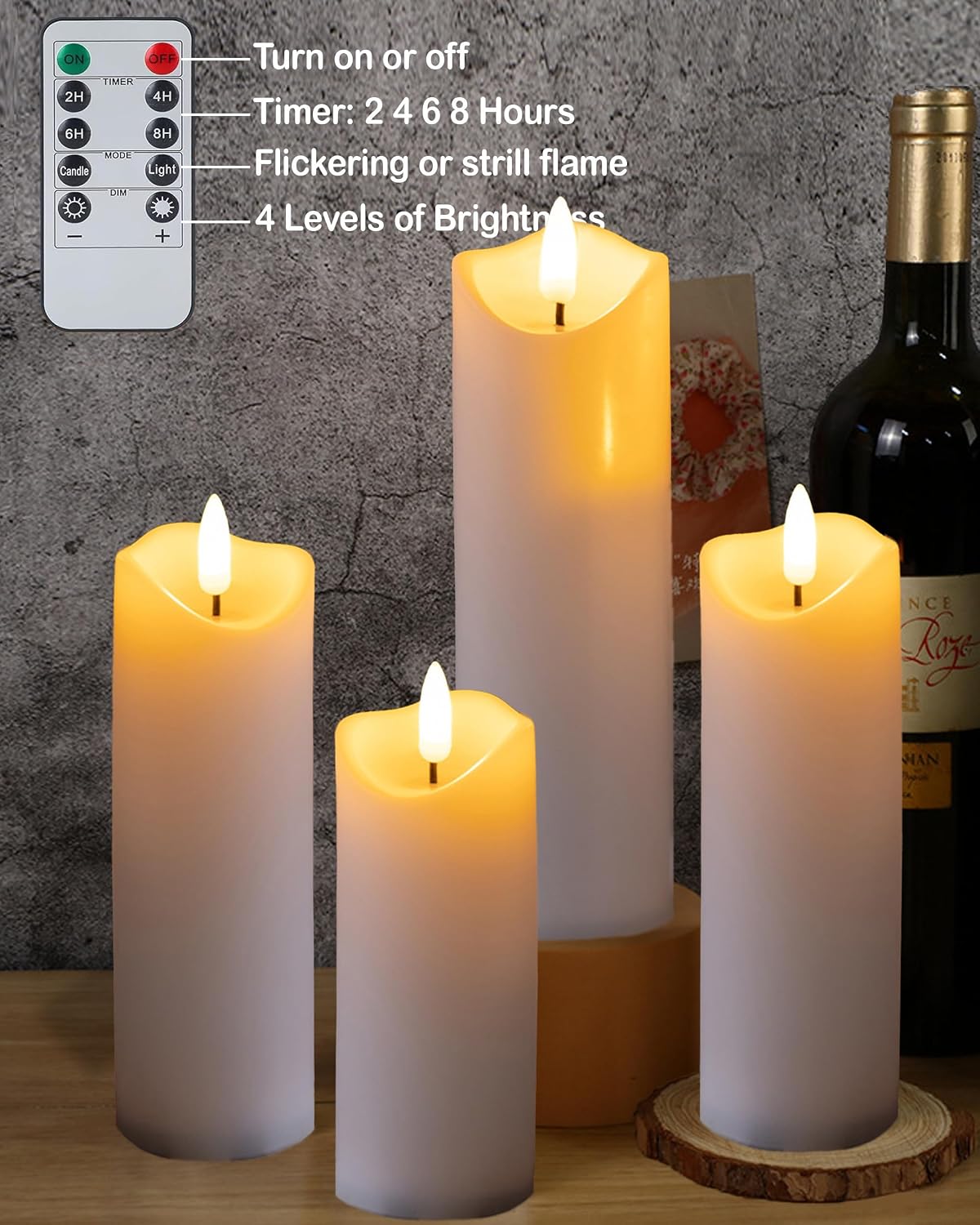 Gmnee 9-Pack Flickering Flameless Candles with Remote Timer, LED, Real Wax | 2" Diameter White Pillar Candles, Fake