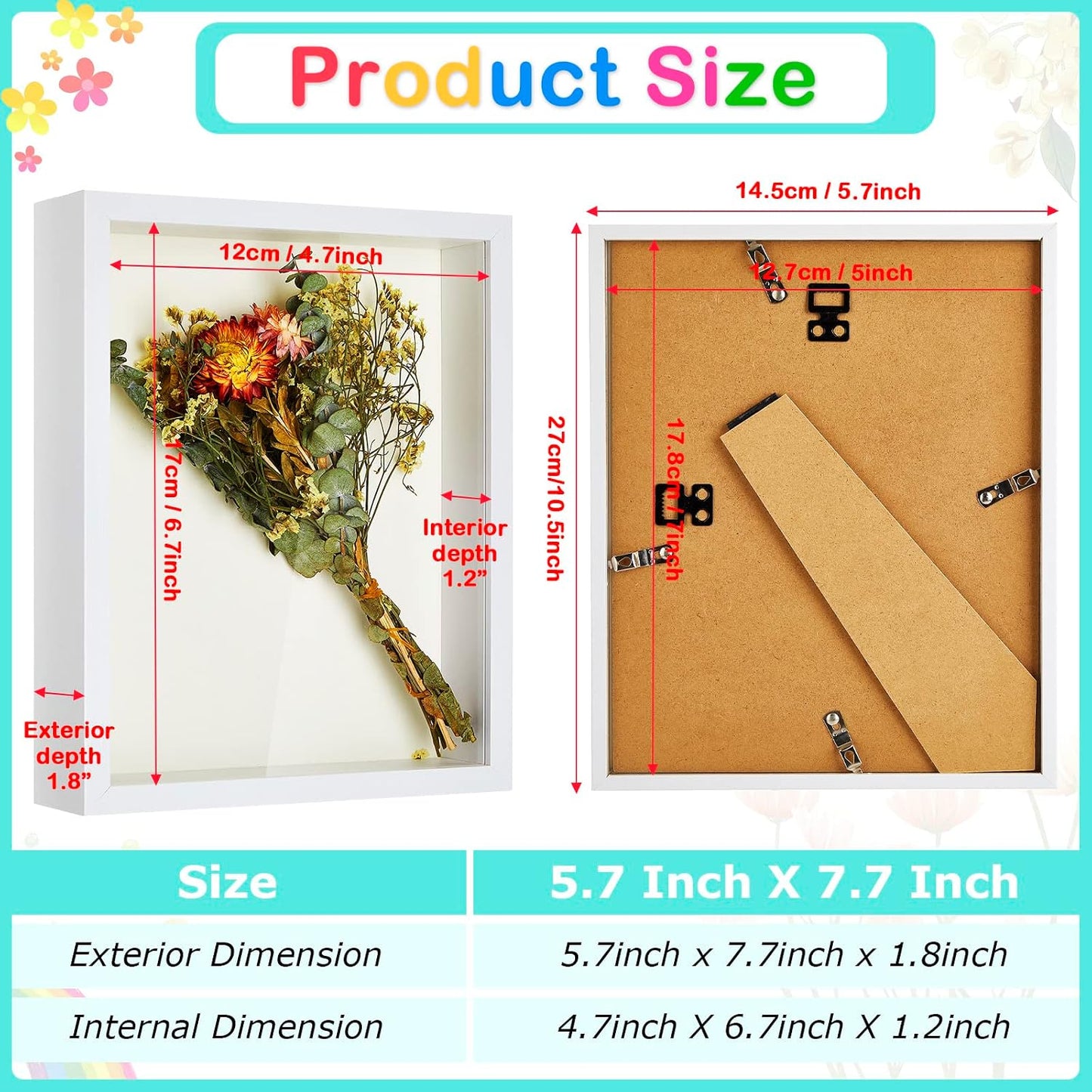 6 Pieces Shadow Box Picture Frame Square Shadow Boxes Display Cases for Sports Memorabilia Wedding Memories Crafts Pins