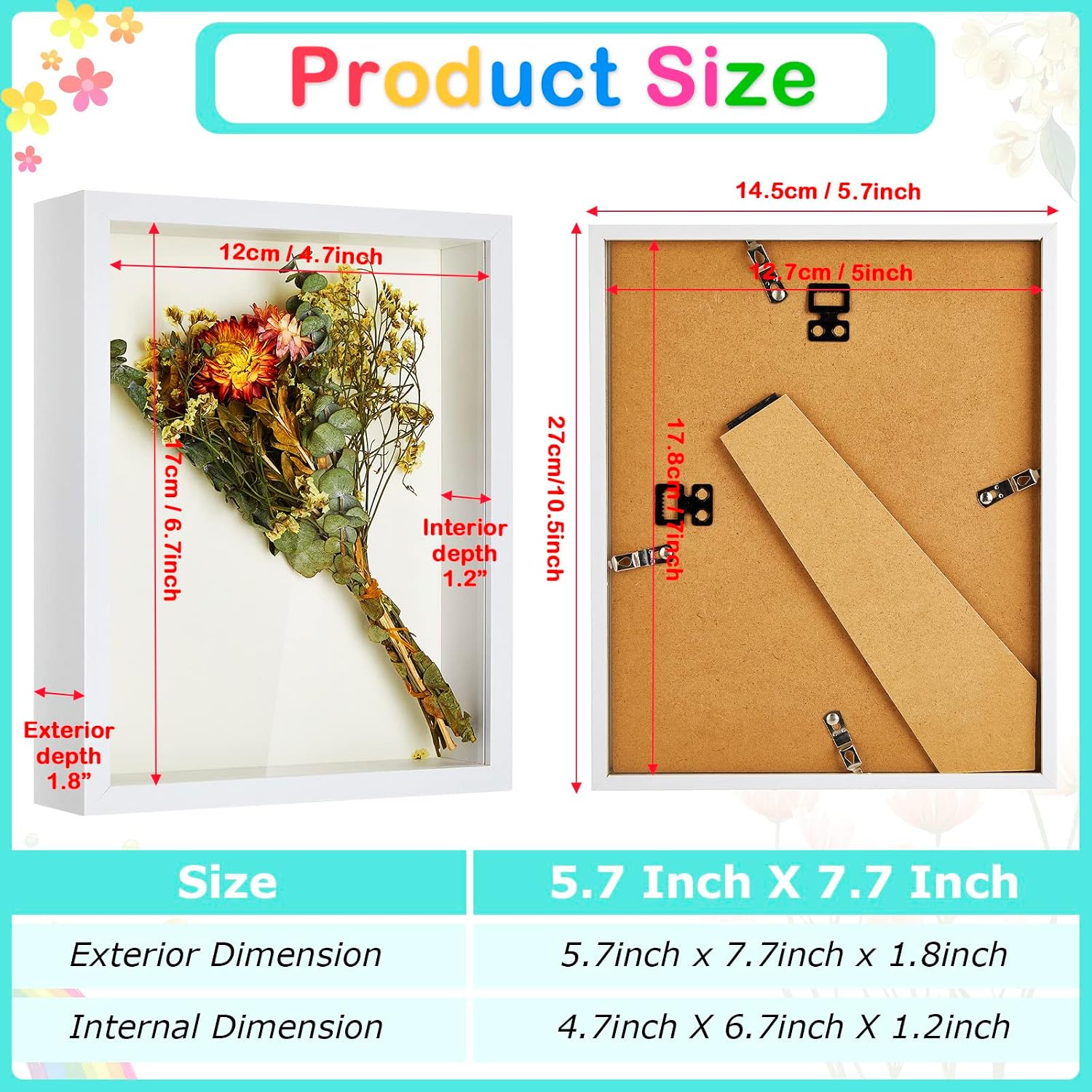 6 Pieces Shadow Box Picture Frame Square Shadow Boxes Display Cases for Sports Memorabilia Wedding Memories Crafts Pins