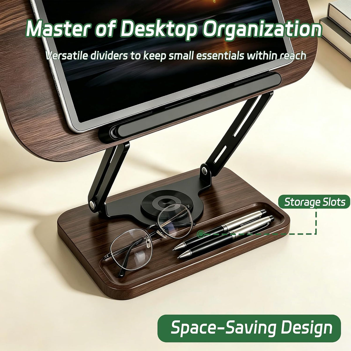 Book Stand for Reading, 360° Rotating Book Holder for Desk, Heavy Duty Bible Stand with Page Clips, Adjustable Height