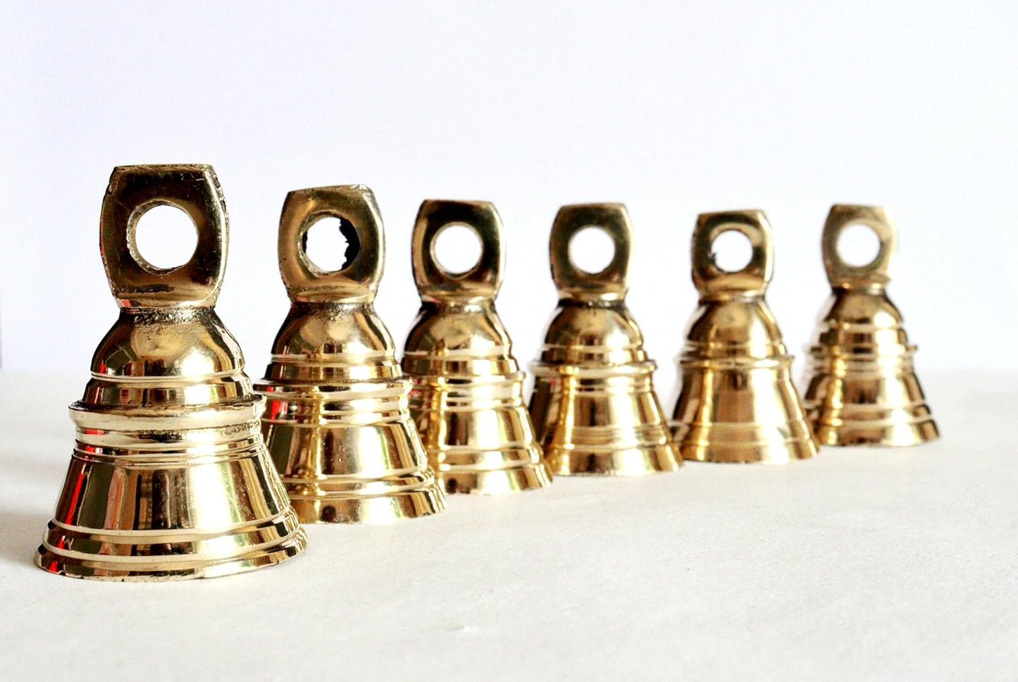 Solid Brass Pooja Bells with J Hook Home Decor Christmas Bell Wall Hanging Jingle Bell Ornaments New (24, TANJO Bells 2
