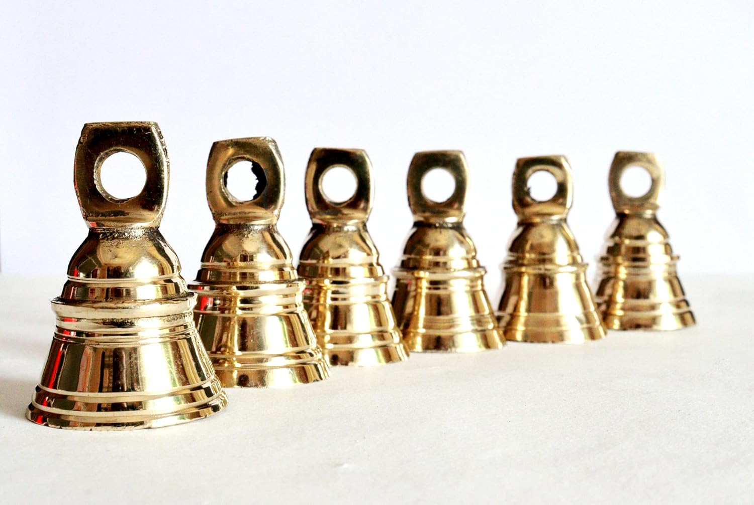 Solid Brass Pooja Bells with J Hook Home Decor Christmas Bell Wall Hanging Jingle Bell Ornaments New (24, TANJO Bells 2