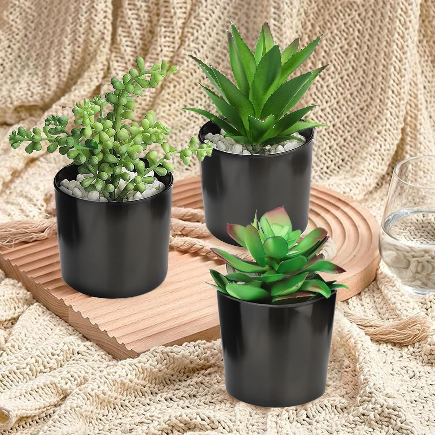 Artificial Succulents Faux Potted Plant Decor / Faux Plants-black