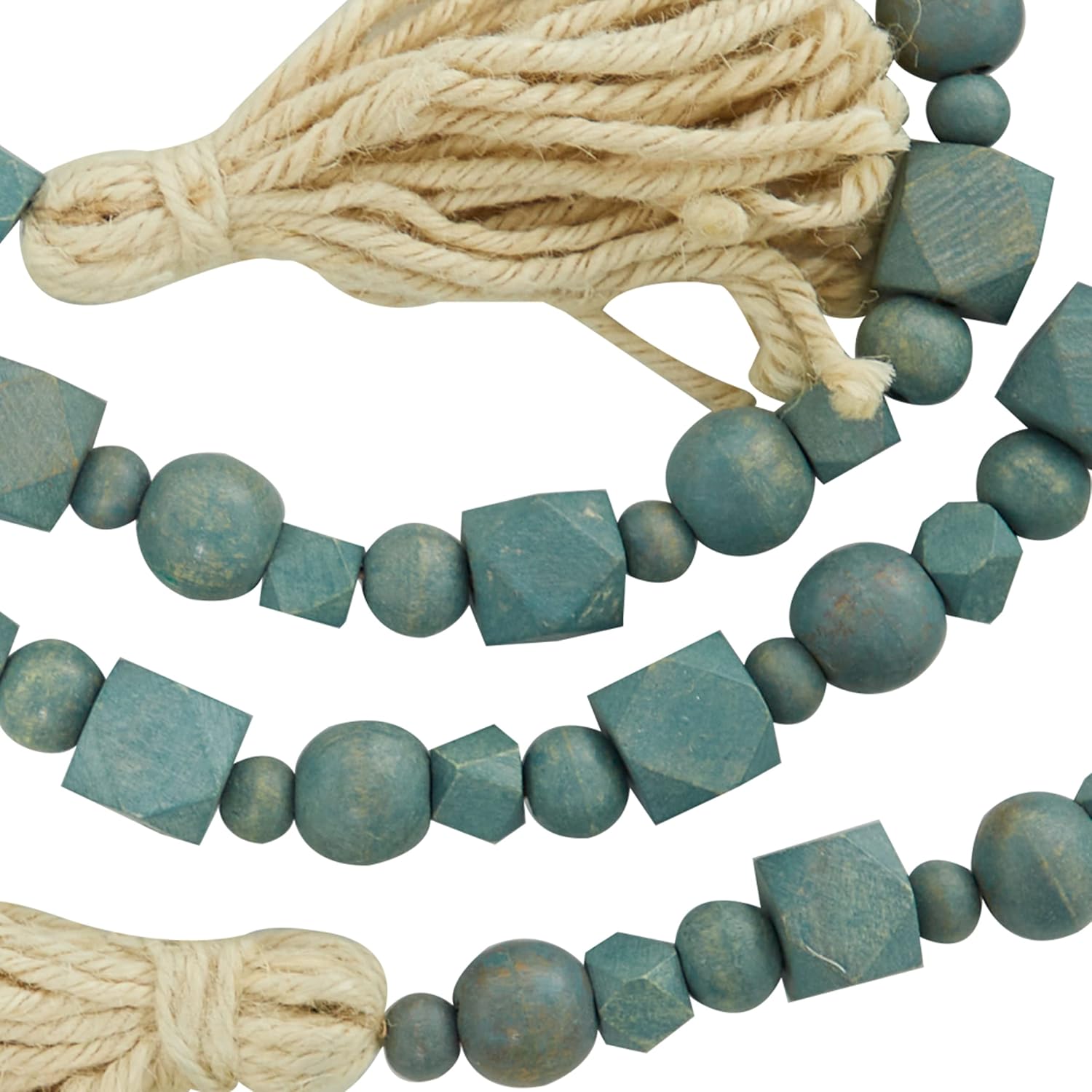 Mango Wood Handmade Hexagon Carved Geometric Long Beaded Garland / 80 x 1 x 1 / Blue