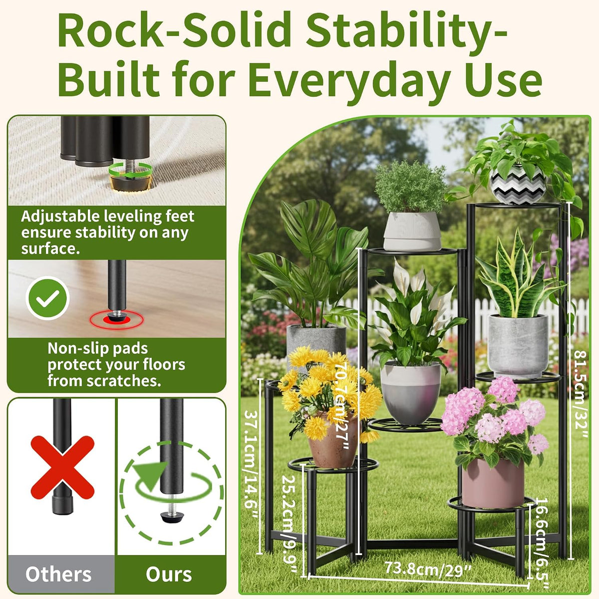 7 Tier Metal Patio Plant Stand Outdoor, Heavy Duty Flower Stands for Indoor Plants, Floding Tall Corner Shelf for