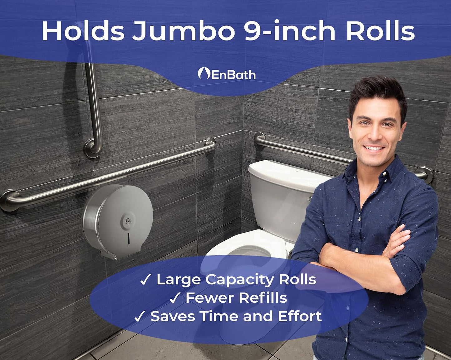 Jumbo Toilet Paper Dispenser-Wall Mount Industrial Toilet Paper Holder, Commercial Grade, Stainless Steel, Locking
