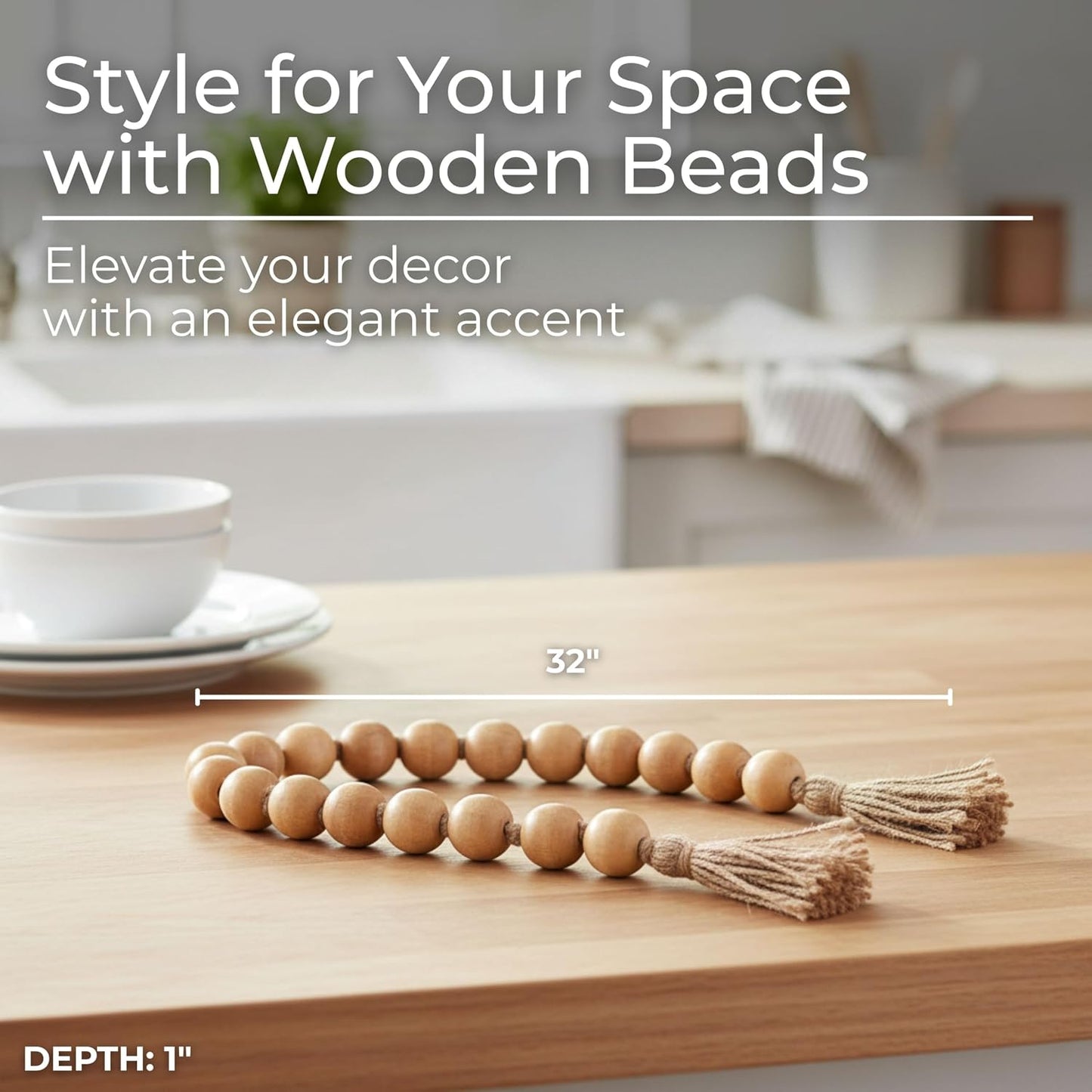 Wood Decorative Objects Bead Garland / Brown / 1.25" H
