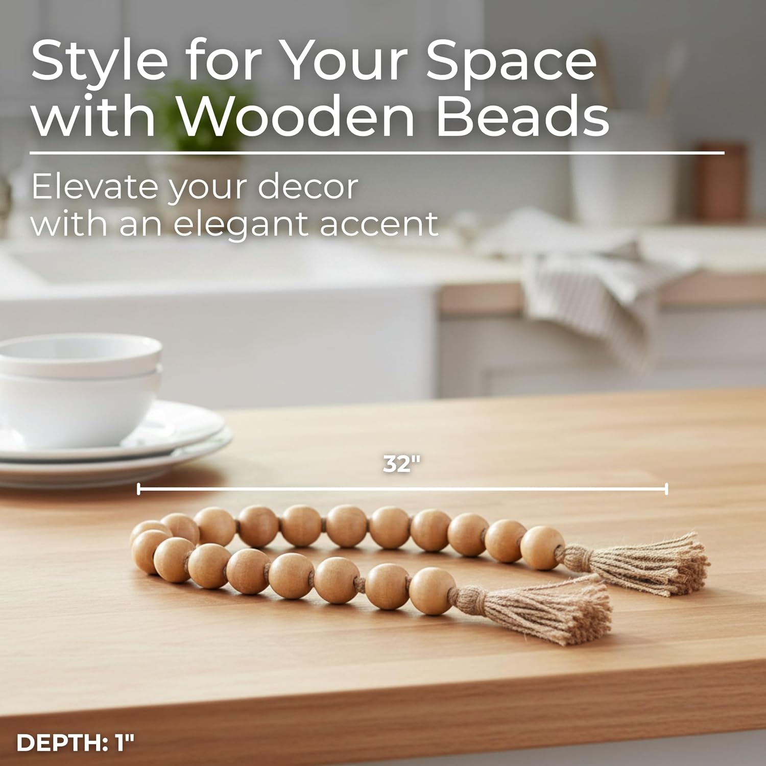 Wood Decorative Objects Bead Garland / Brown / 1.25" H