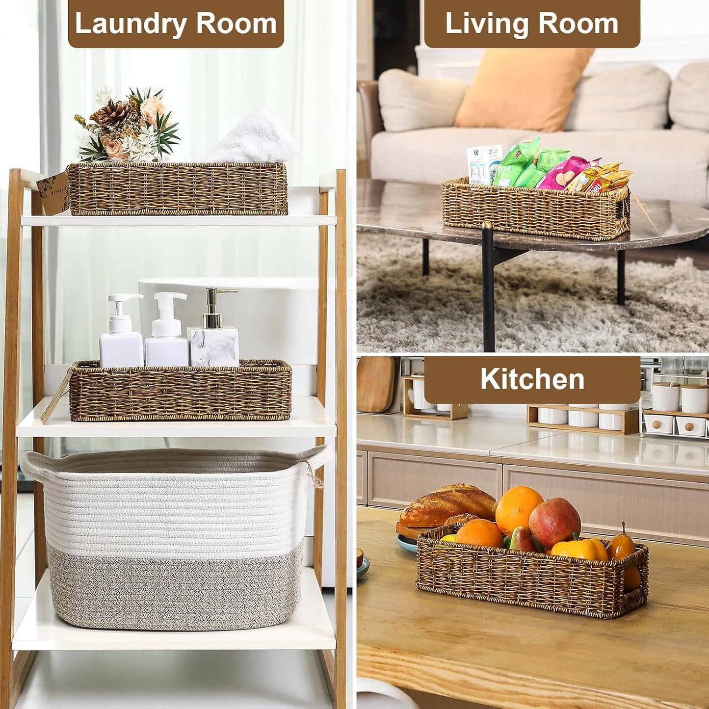Resin Wicker Toilet Paper Basket / Small / Tan / Natural