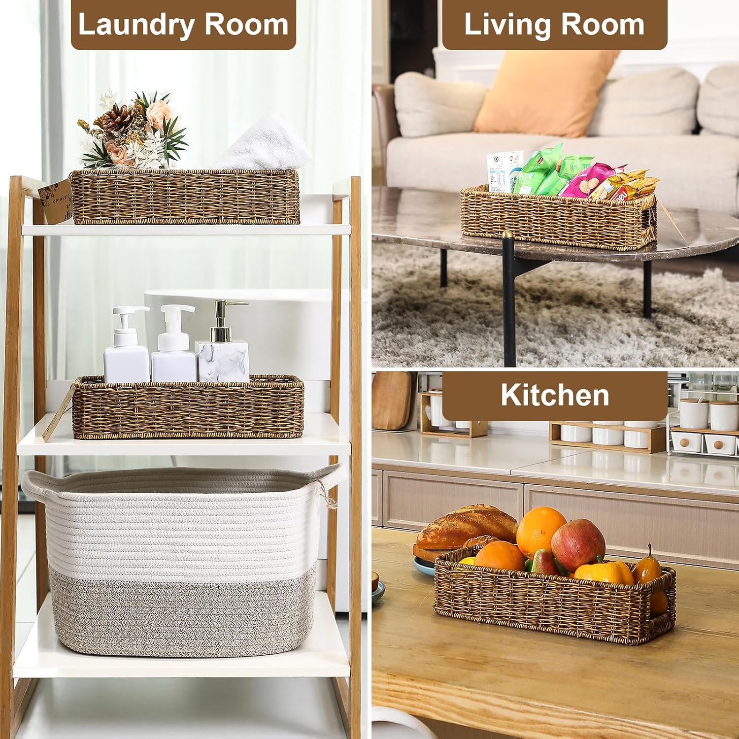 Resin Wicker Toilet Paper Basket / Small / Tan / Natural