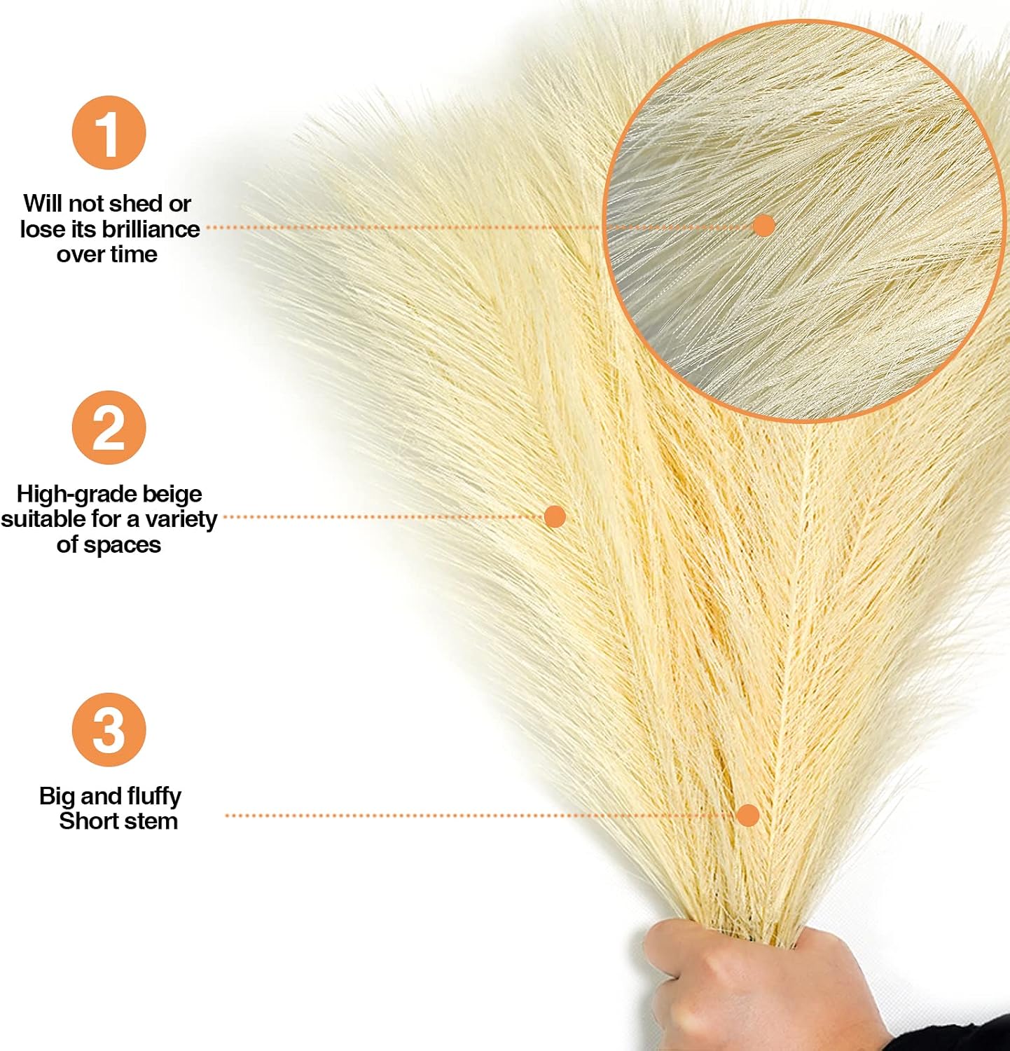 6 Stems Artificial Pampas Grass Decor Flurry Pompous Grass for Small Vase Boho Home / Beige / 18 In