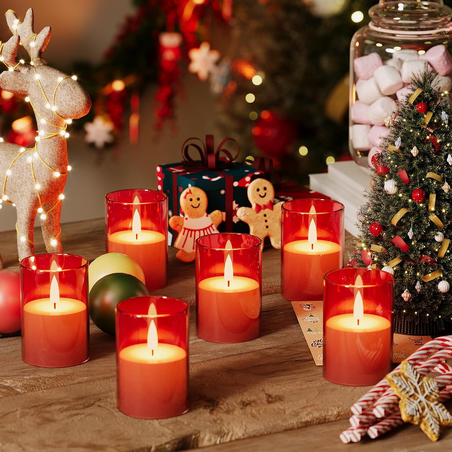 12Pack Flameless LED Candles with Timer, Battery Operated, Red, 2"x3" | Small Pillar & Votive Candle with Realistic