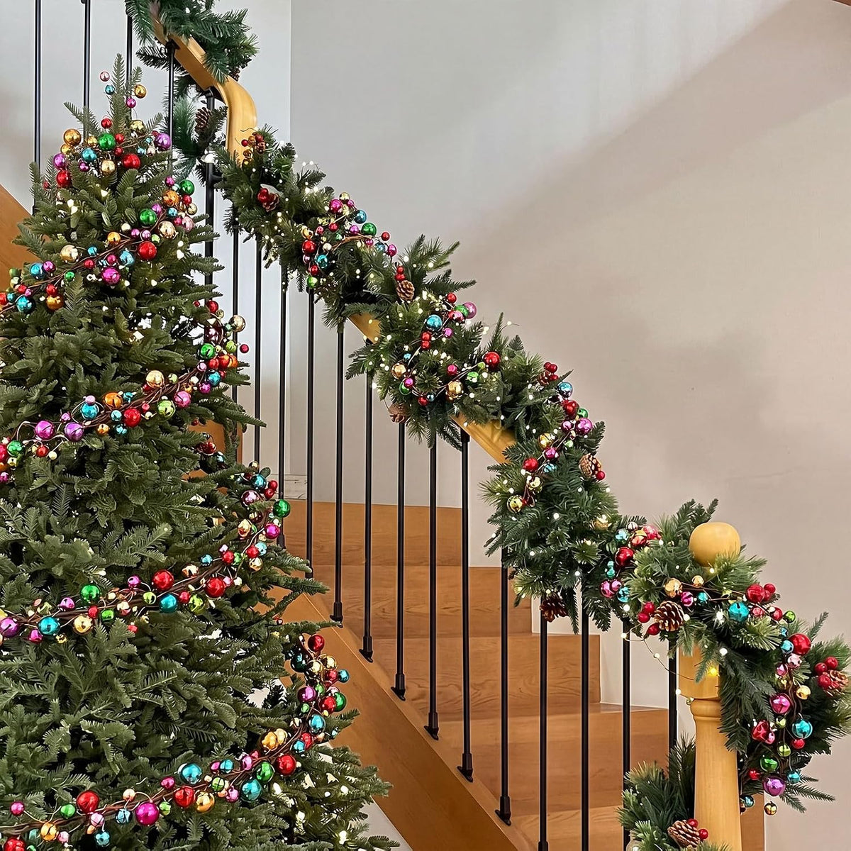 WILLBOND 18 ft Multicolor Christmas Ball Garland Ball Ornaments Hanging Baubles Ornament for Xmas Christmas Tree