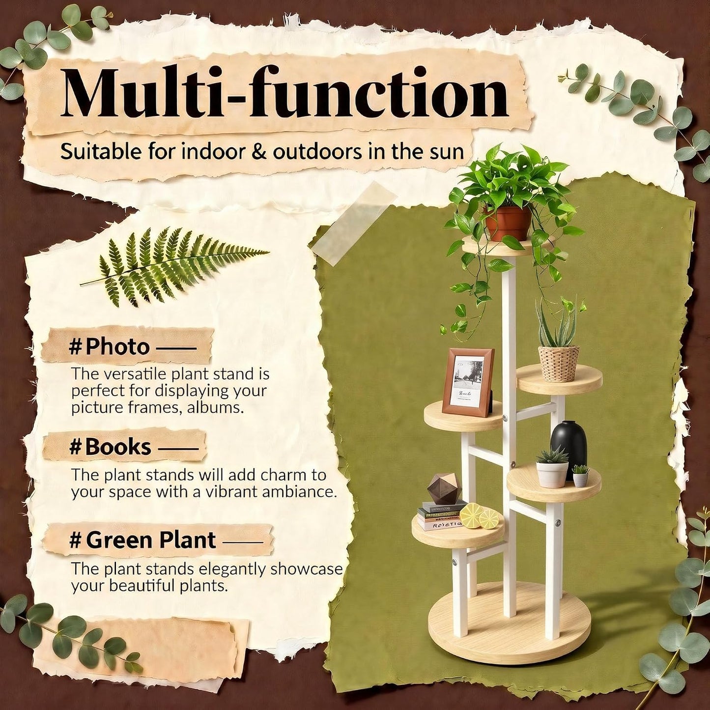 5 Tier Plant Stand Indoor | Metal Wood Plant Stands For Indoor Plants Multiple, Corner Tiered Flower Plants Shelf Stand