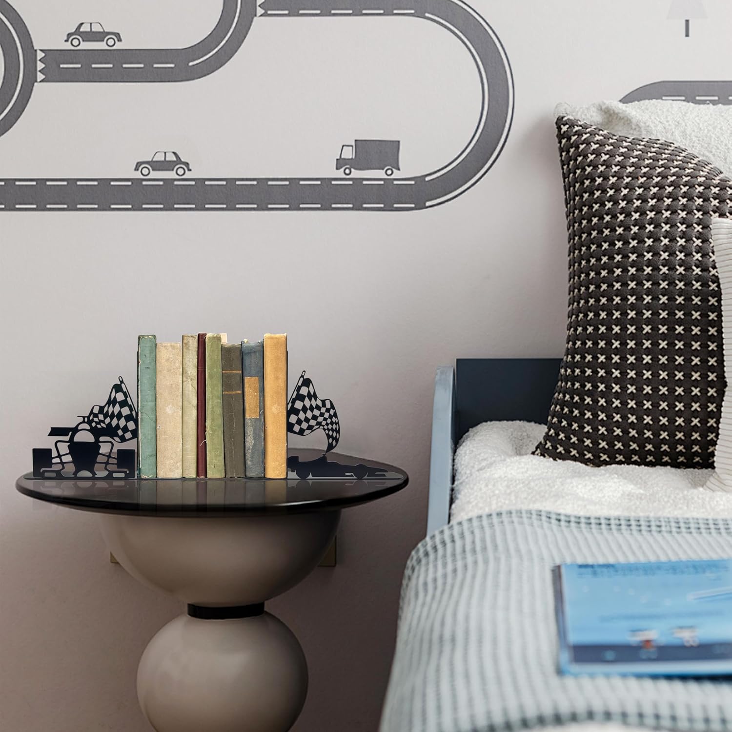 Metal Bookends Decorative Race Car Themed Kids Book Ends