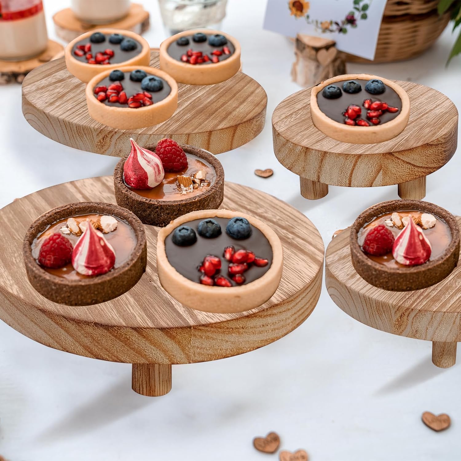 Wooden Risers for Display 5 Sizes Round Mini Riser Holder Wood Pedestal Stand for Display / Set of 5
