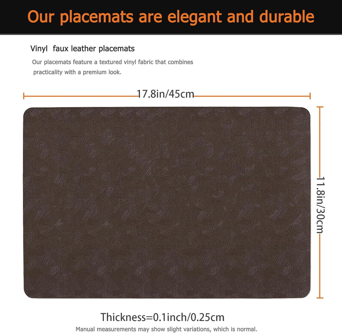 Coffee Plastic Placemats Set of 8, Faux Leather Waterproof Table Mats | Coffee Vinyl place mats,Wipeable and heat
