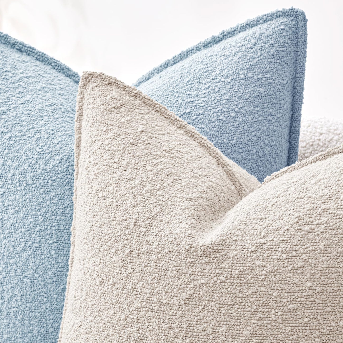 Decorative Textured Boucle Throw Pillow Covers Broadside Thick / 18 x 18 / Light Blue / Set of 2