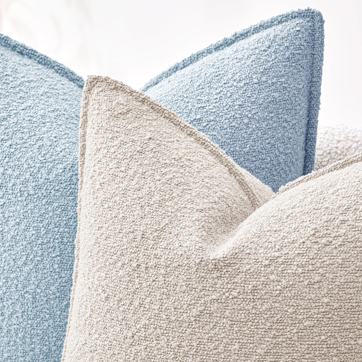 Decorative Textured Boucle Throw Pillow Covers Broadside Thick / 18 x 18 / Light Blue / Set of 2