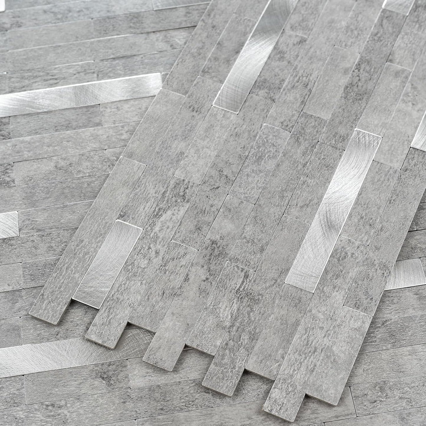 StyloVue 20 Sheets Peel and Stick Backsplash for Kitchen, Slate Gray with Metal Silver Look Stick on Tile Upgrade Your