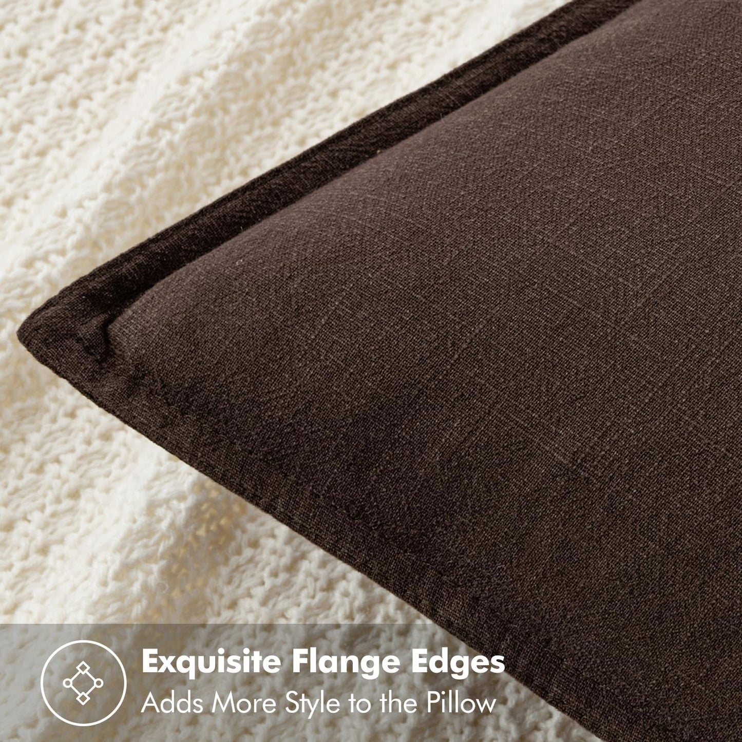 Decorative Linen Pillow Covers Boho Farmhouse Neutral Winter Couch / 18 x 18 / Dark Brown / Set of 2