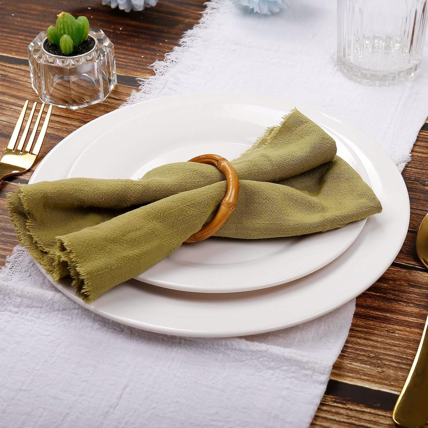Handmade Rattan Napkin Holder Rings Table Decorations / Bamboo Yellow / Set of 4