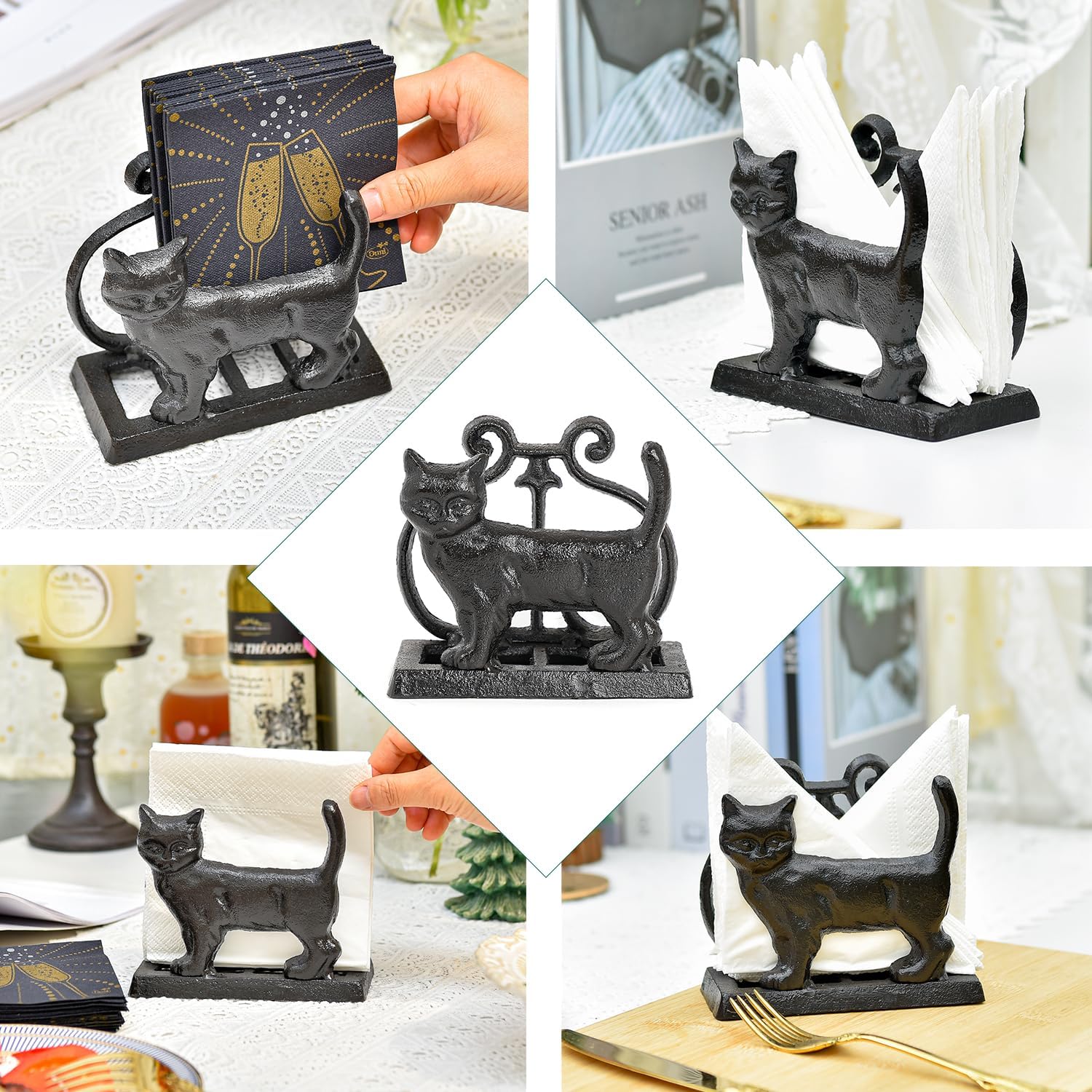 Vintage Cast Iron Napkin Holder / Standing Cat