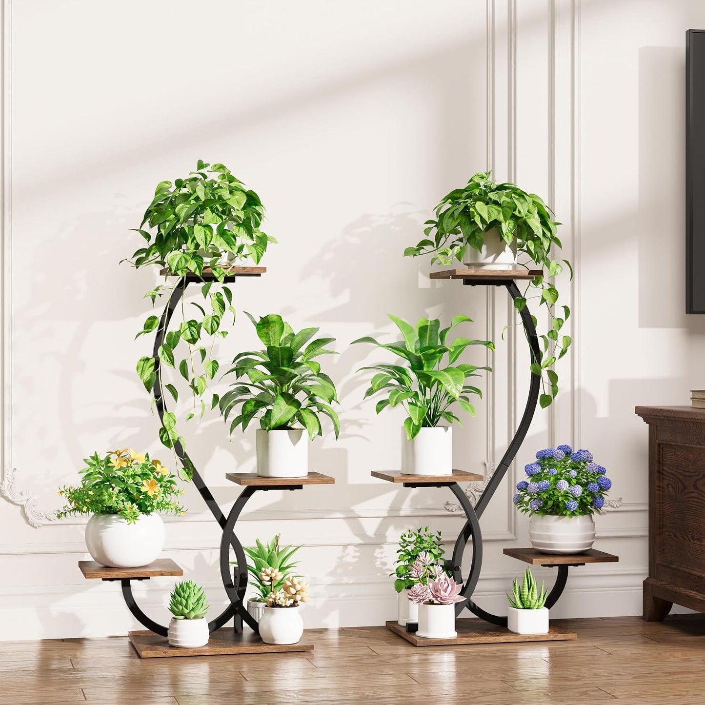 BACEKOLL Plant Stand Indoor with Grow Lights - 2 Pack Plant Shelf, Lighted Corner Plant Stands for Indoor Growing, 4