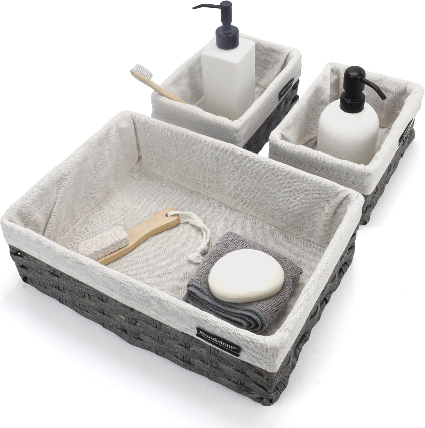 Wicker Shelf Storage Basket Decorative Shelf Bin / Grey Three Pack