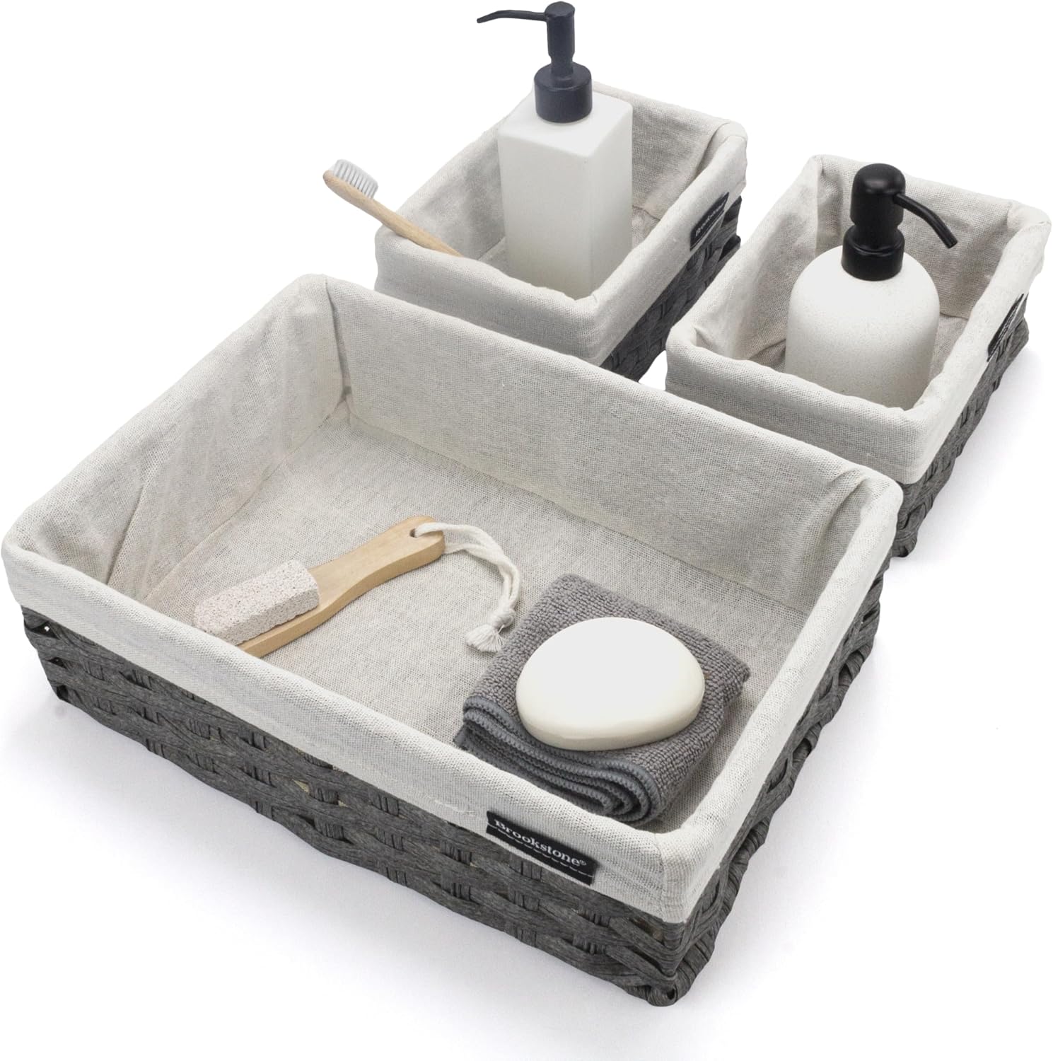 Wicker Shelf Storage Basket Decorative Shelf Bin / Grey Three Pack
