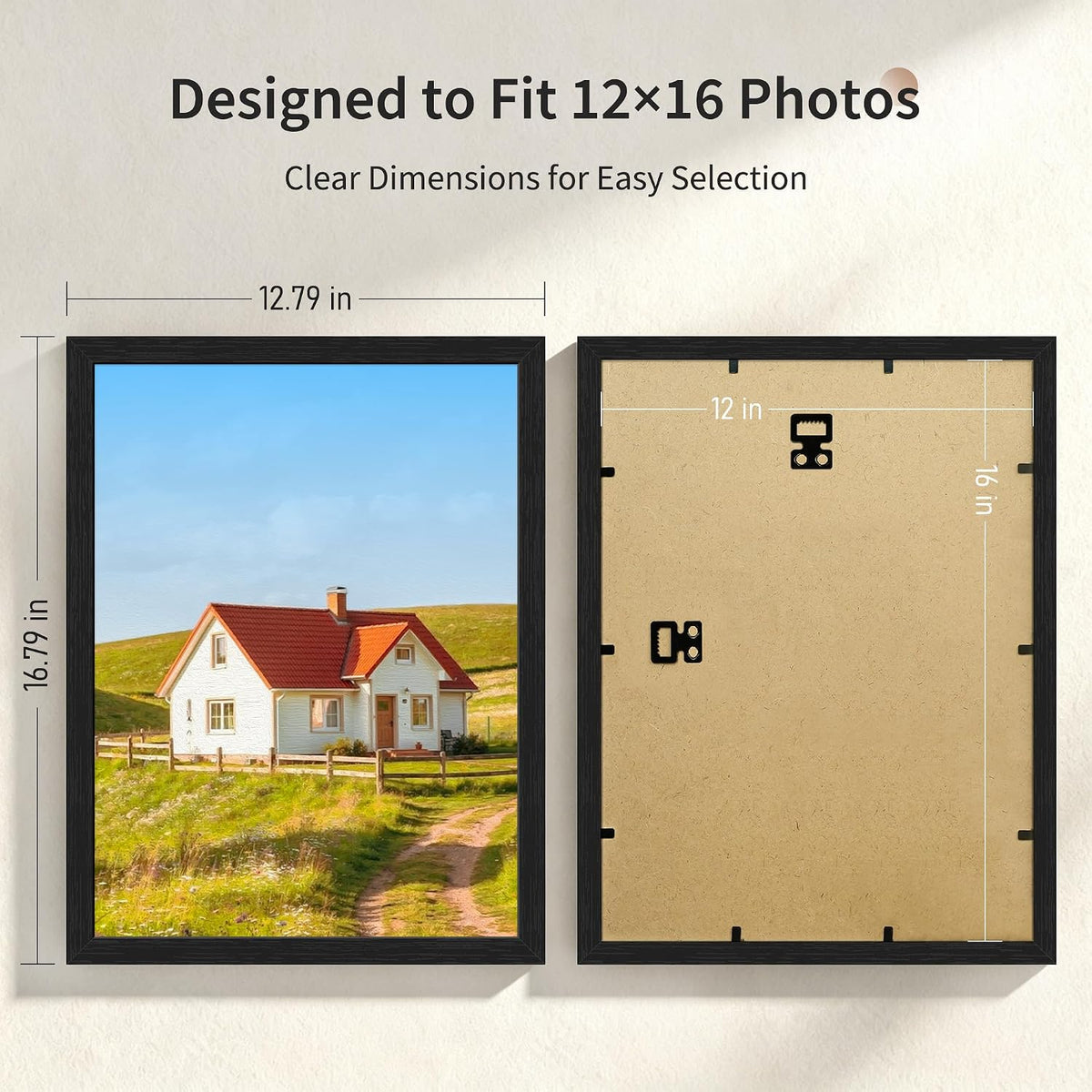 Wiscet 12x16 Picture Frame Set of 4, Black Woodgrain | Display Picture 12x16 Poster Frame without Mat, Horizontal or