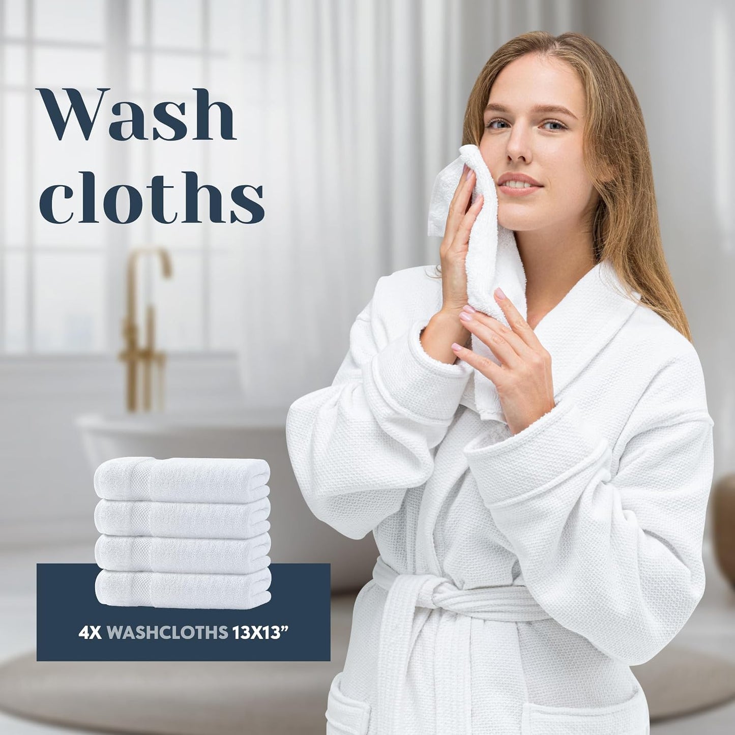 Luxury White Bath Towel Set of 8 Pieces - 100% Turkish Cotton 700 GSM Highly Absorbent Towels for Bathroom, 2 Bath