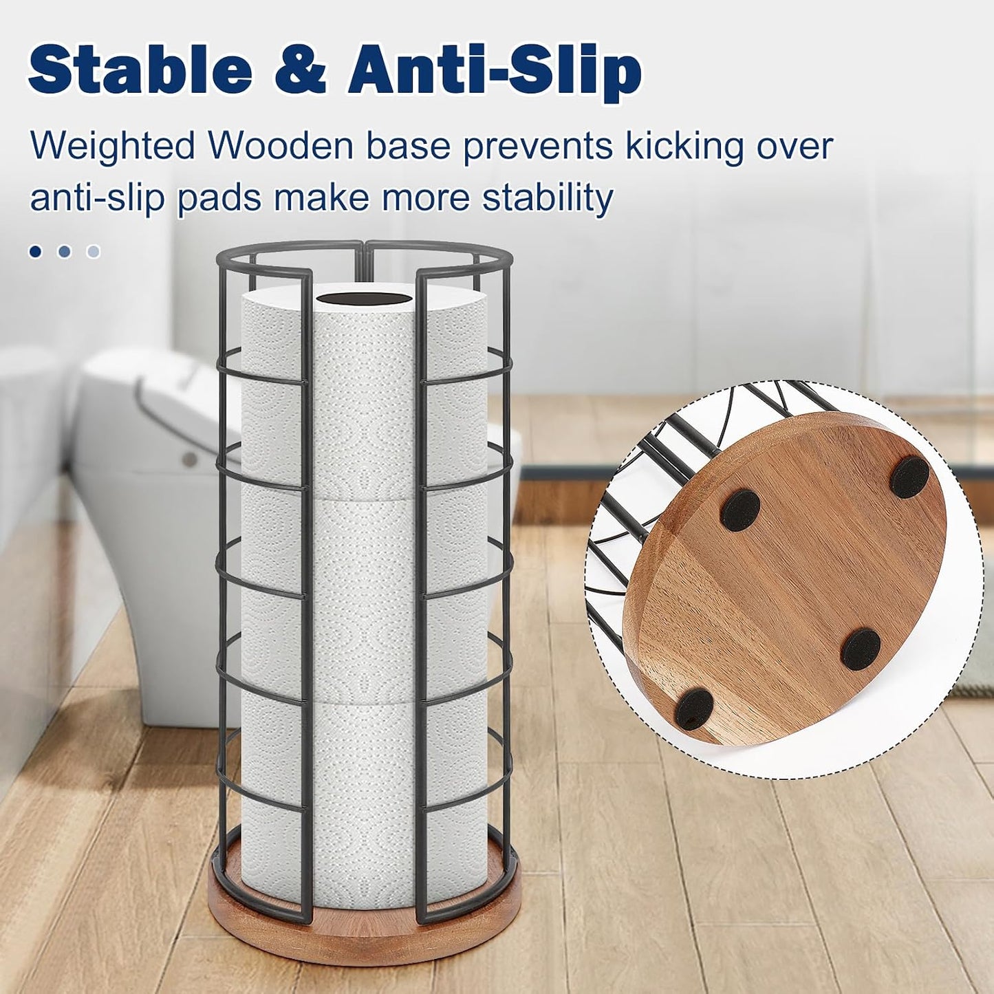 NearMoon Toilet Paper Organizer Stand, Freestanding 3 Rolls Tissue Storage, Metal Bathroom Accessory, Rustproof Toilet