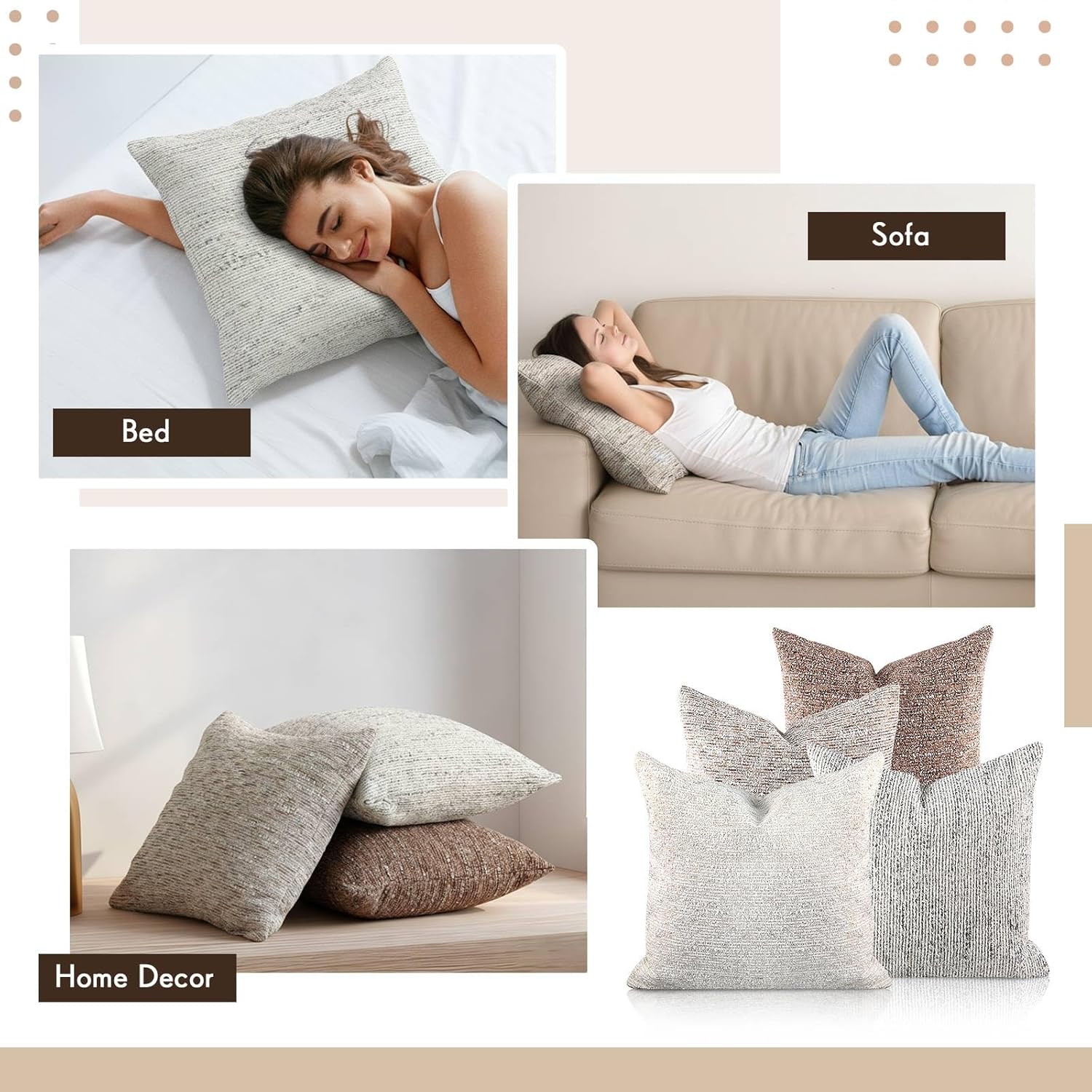 Boucle Throw Pillow Covers Boho Accent Farmhouse Square Decorative Pillow / 18 x 18 / Set of 4