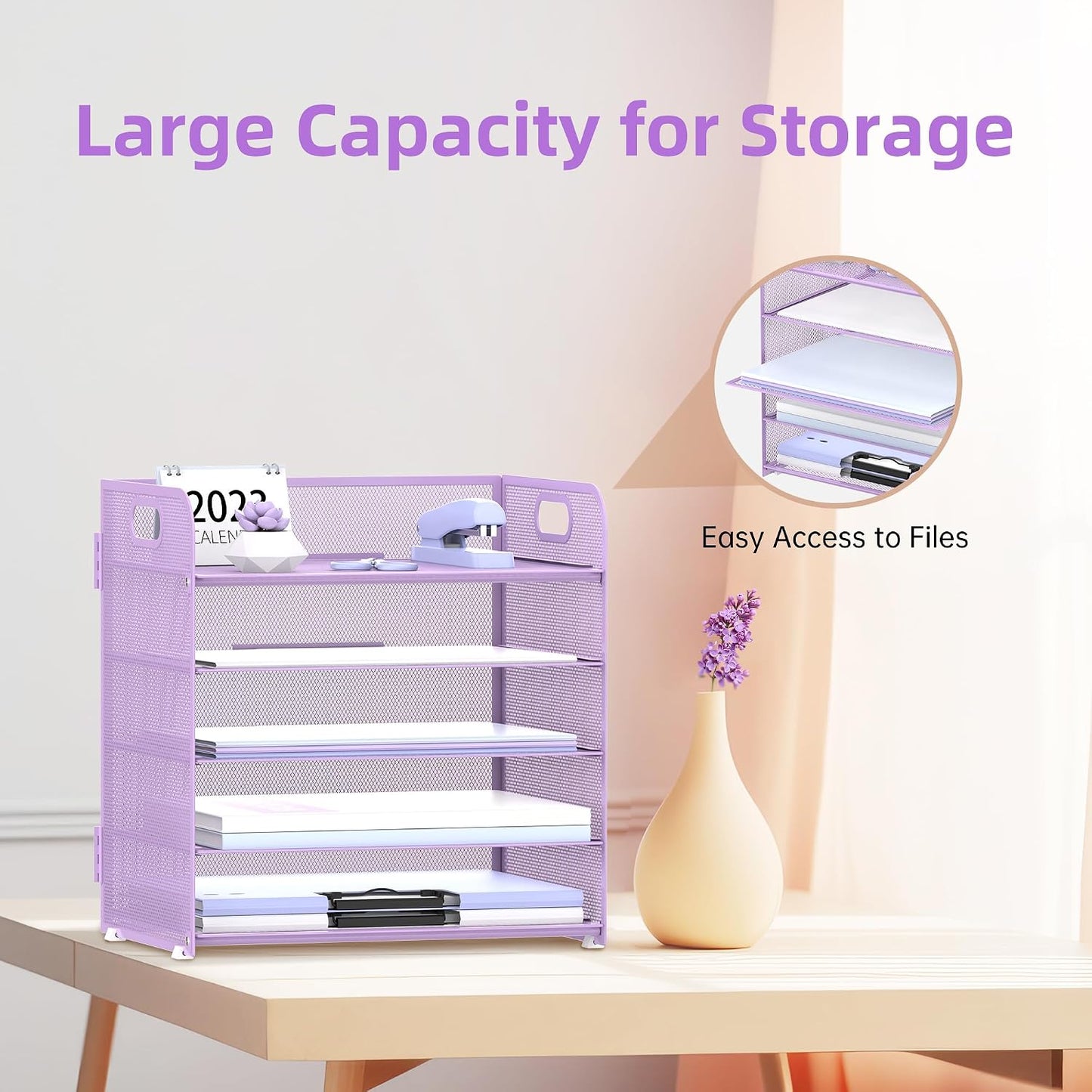 5 Trays Paper Organizer Letter Tray with Handle-Mesh Desk File Holders, Paper Sorter Desk Organizer for Office, Home