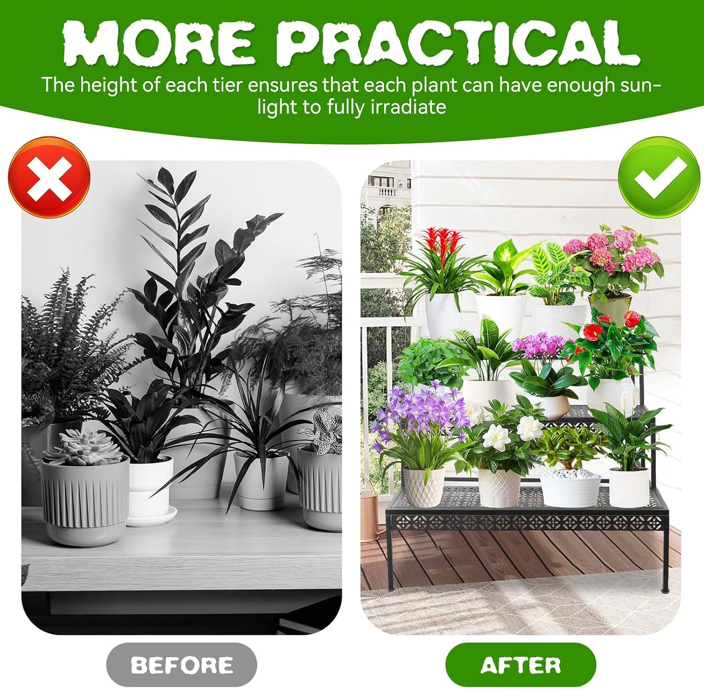 3 Tier Metal Plant Stand, Ladder Flower Pot Holder Plant Stands | Sturdy Tiered Plant Stand with Decorative Pattern