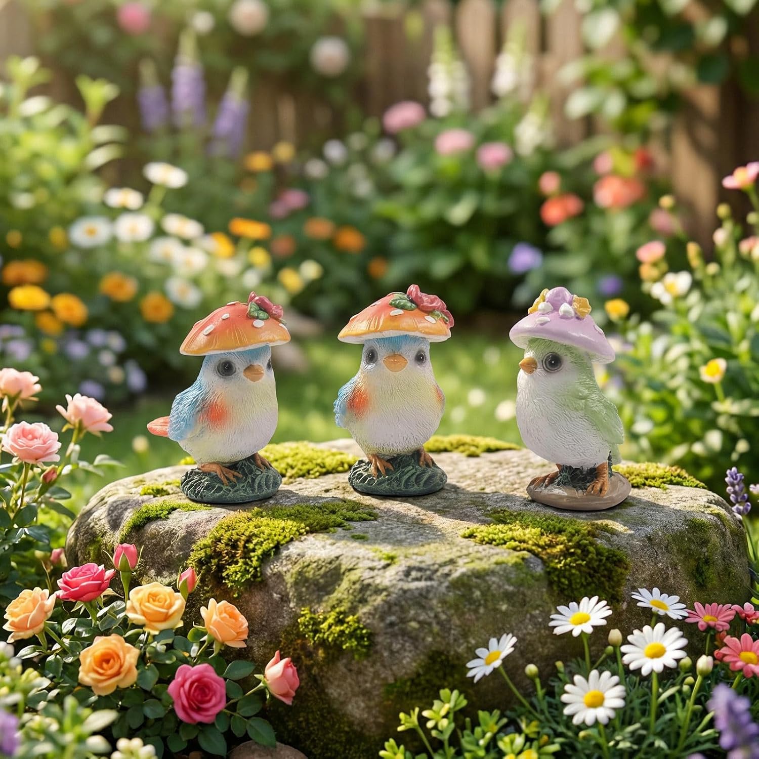 Mushroom Bird Figurines / Set of 3