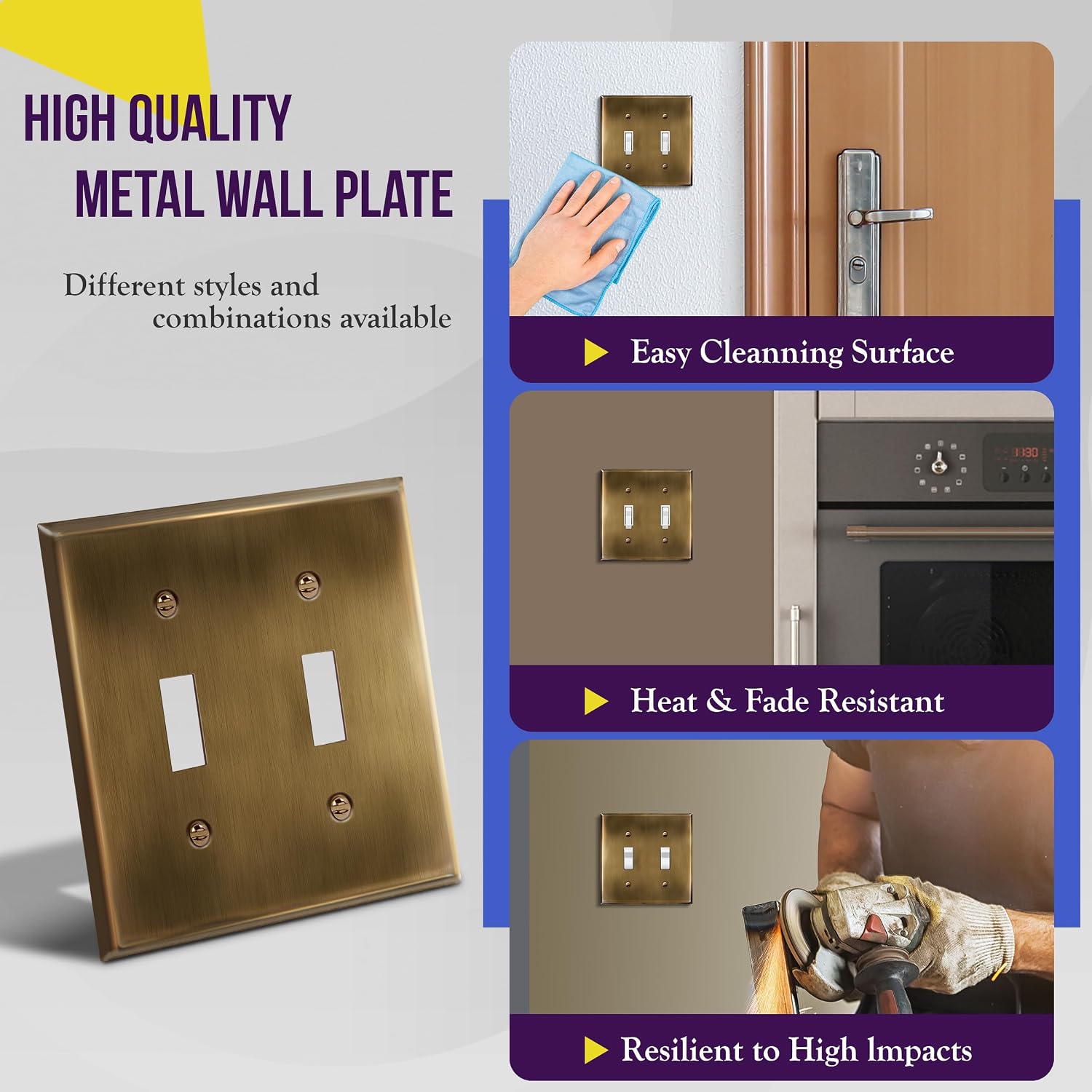 ENERLITES Double Toggle Light Switch Metal Cover Plate, Stainless Steel Wall Plate, Standard Size 2-Gang 4.50" x 4.57"