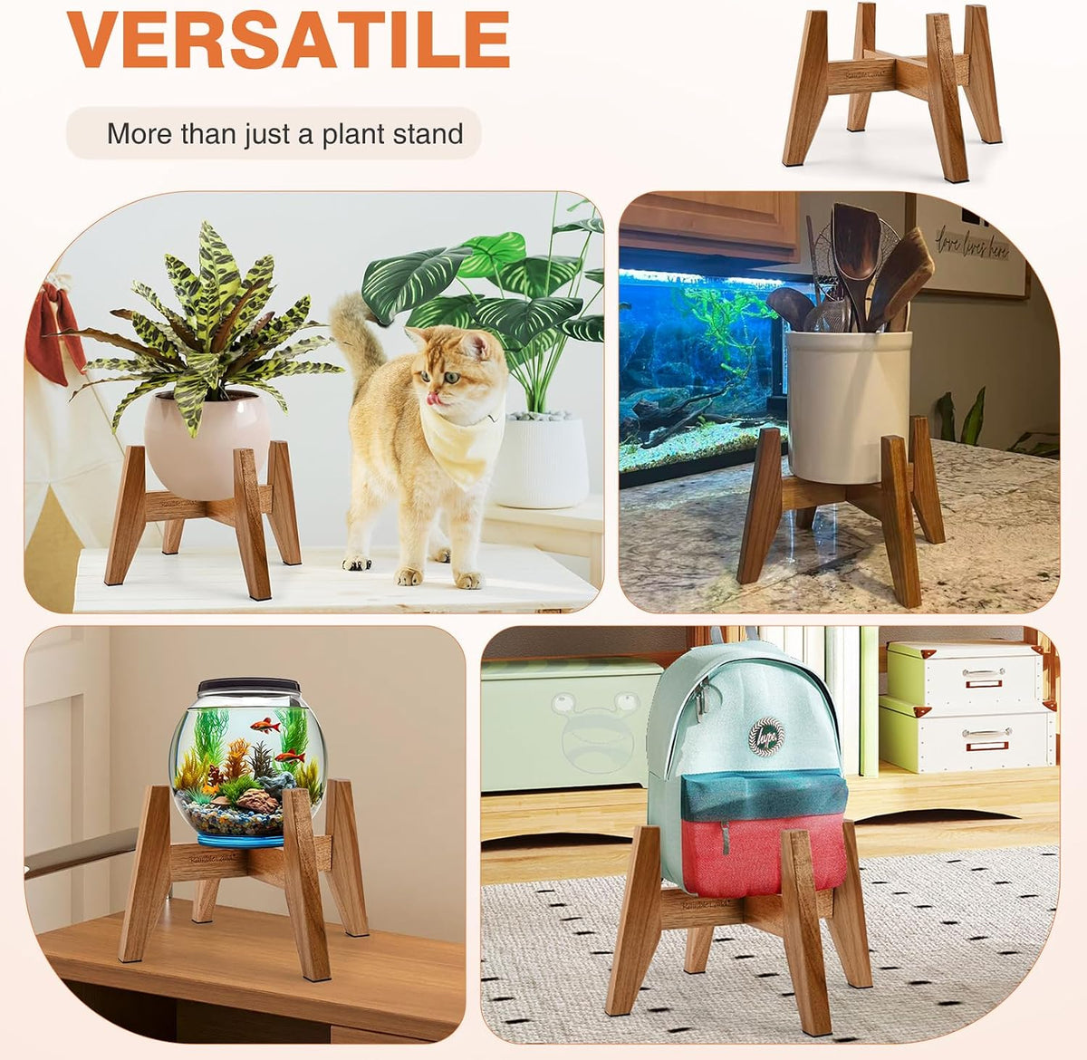 Wooden Plant Stand Indoor, Acacia Wood Mid Century Planter Stand, 2 Pack | 2 furniture-grade acacia wood plant stands
