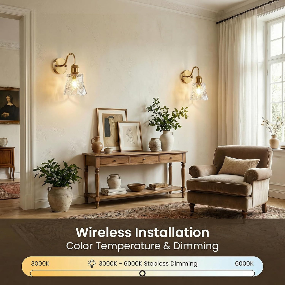 YUNICE Rechargeable Wall Sconces Set of 1 Battery Operated Wall Sconce with Remote Control Dimmable Cordless Wall Lamp