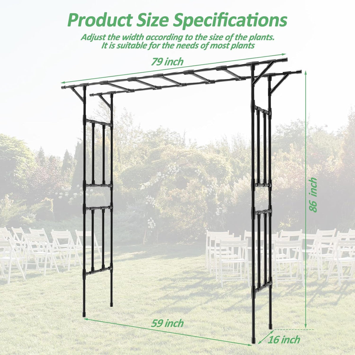 Garden Arch Trellis - 79" L x 86" H Supersize Flattop Garden Arch | Garden Trellis for Lawn, Party, Ceremony Wedding