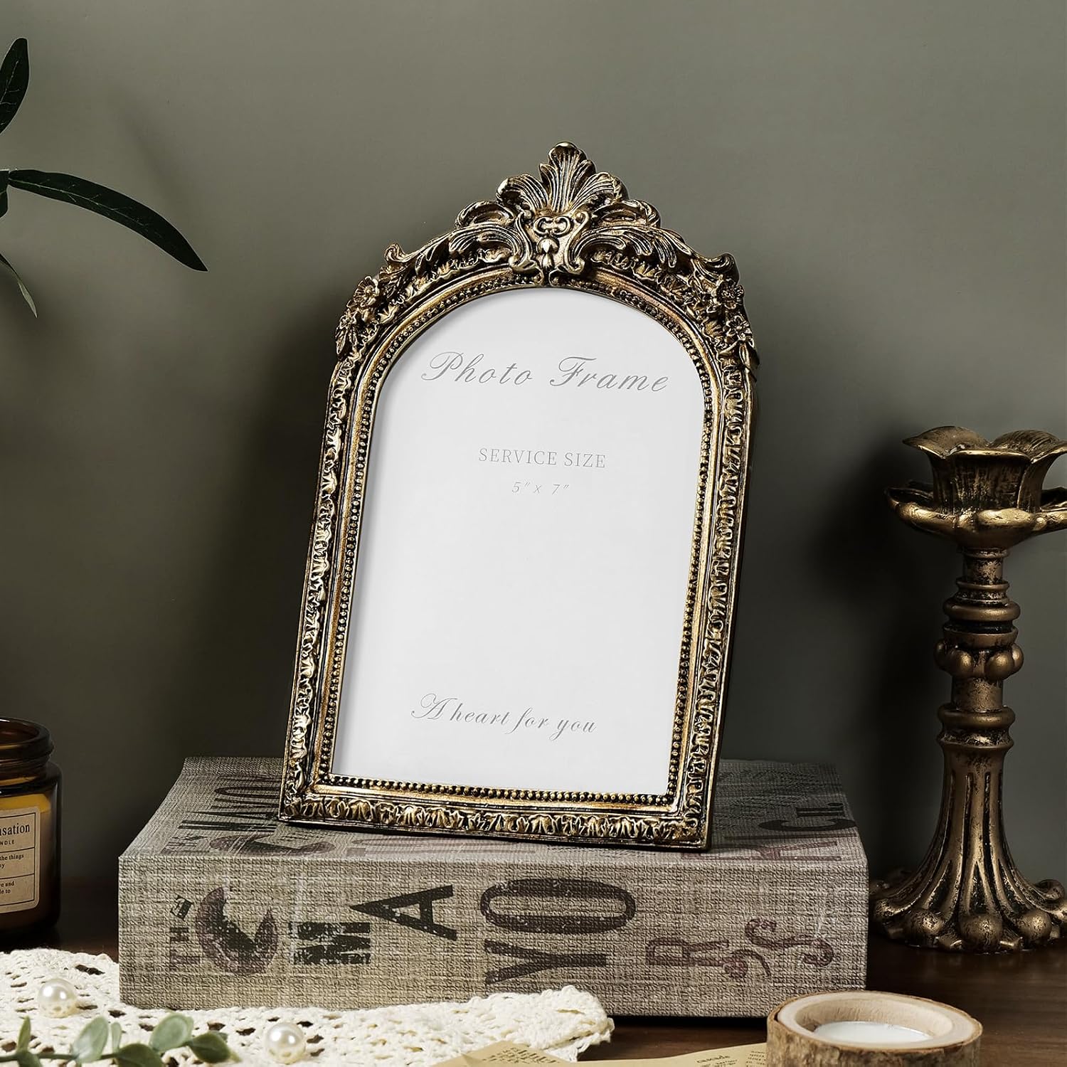 Vintage Bronze Photo Frame Hand-Crafted Resin / Vintage Arch / 5 x 7 / Gold