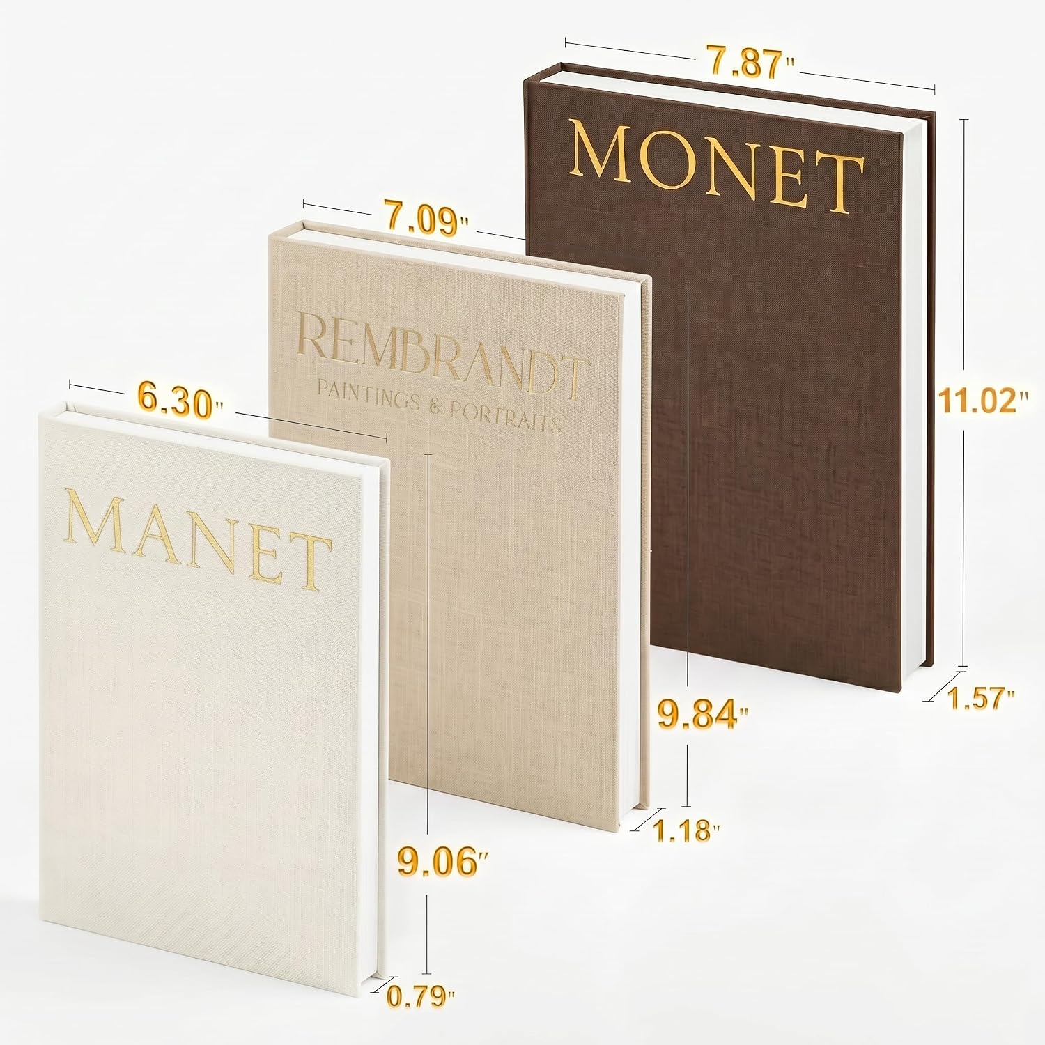 Linen Faux Book / Brown-beige-apricot / Set of 3