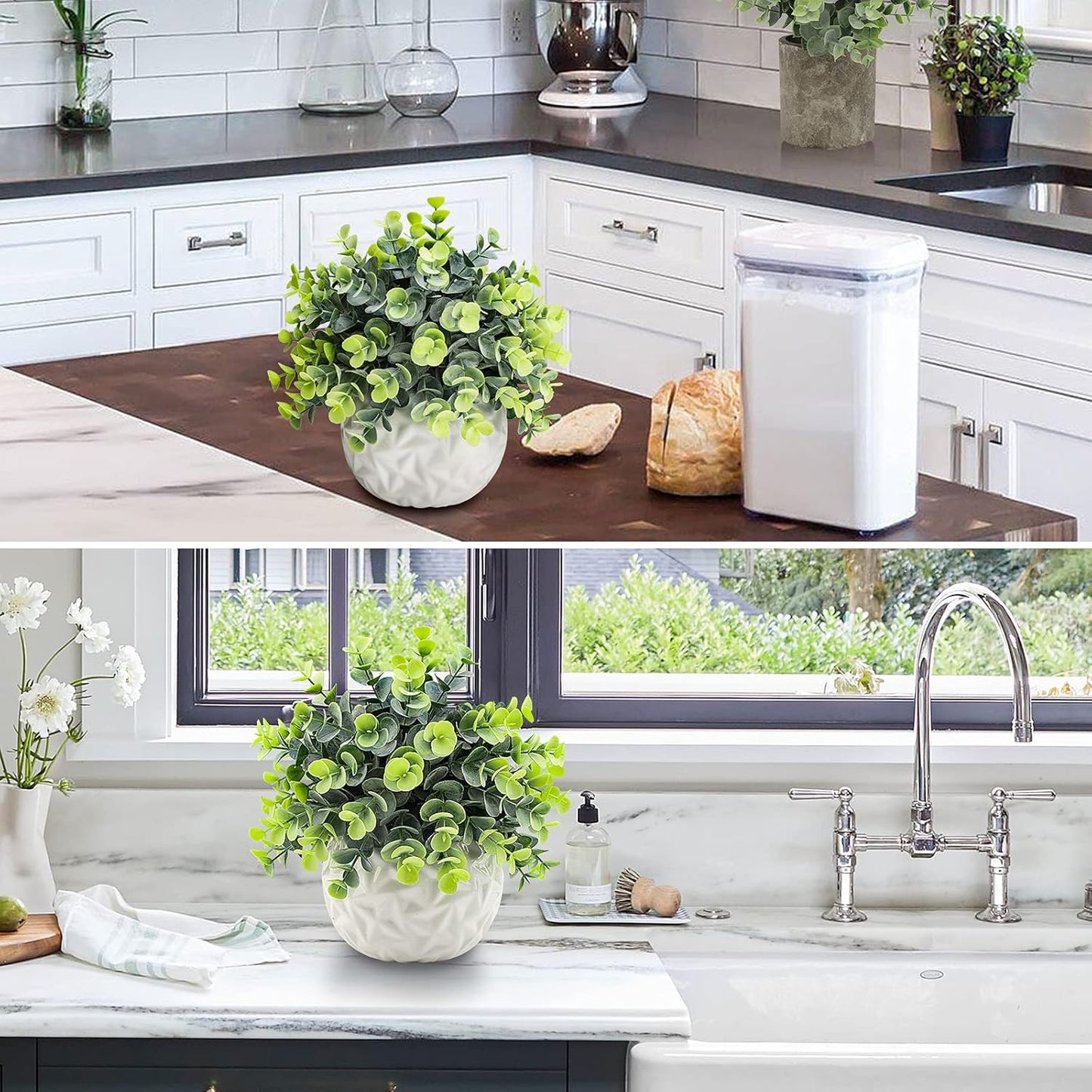 Fake Plants Indoor Small Artificial Eucalyptus Plants in Pots / White