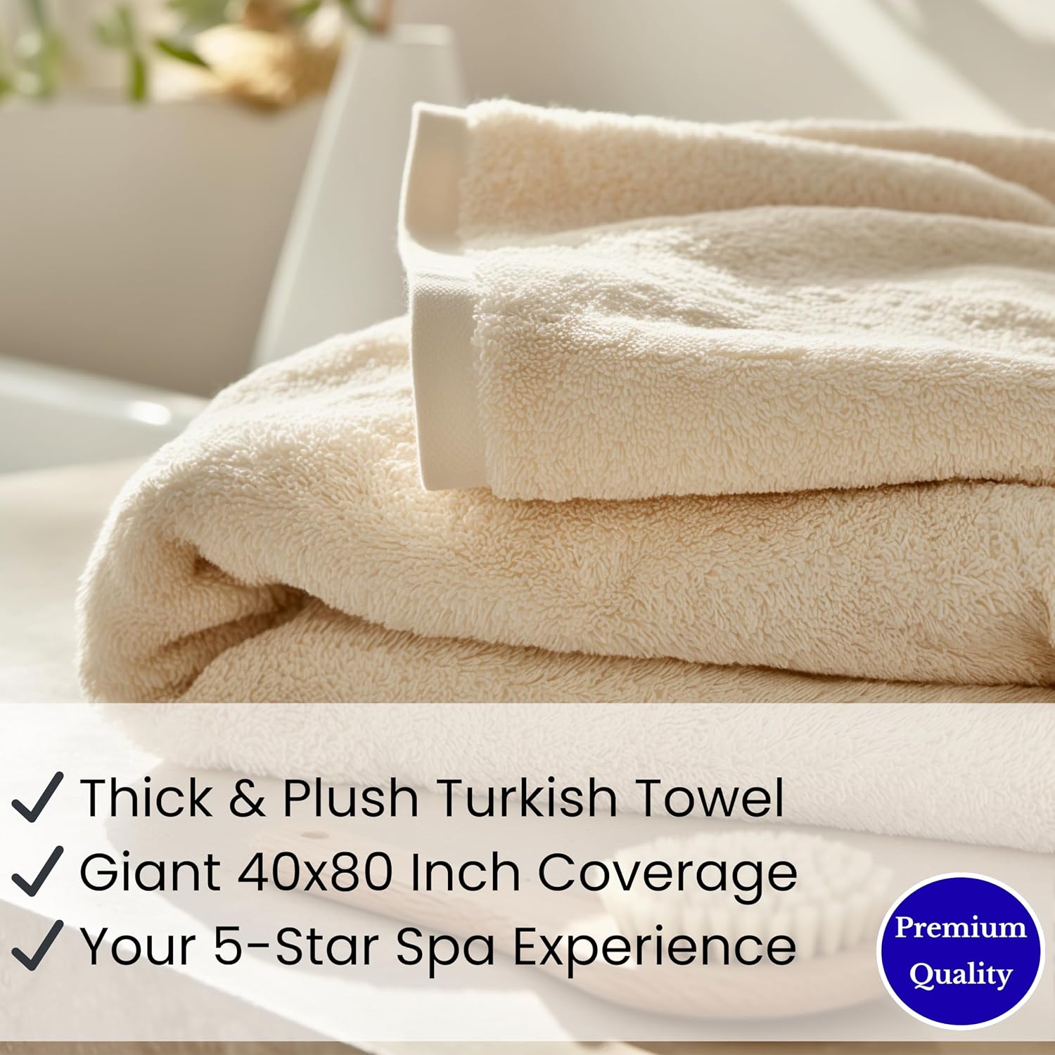 SALBAKOS Luxury 100% Turkish Cotton Bath Sheet 40x80 in (1-Piece, Ivory) | Extra Large Jumbo Oversized Bathroom and
