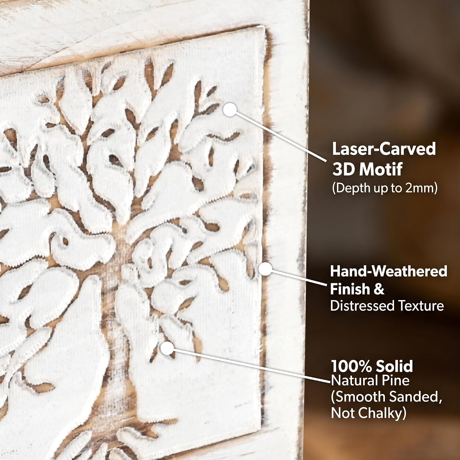 Wooden Tissue Box Cover / Square / White Tree of Life