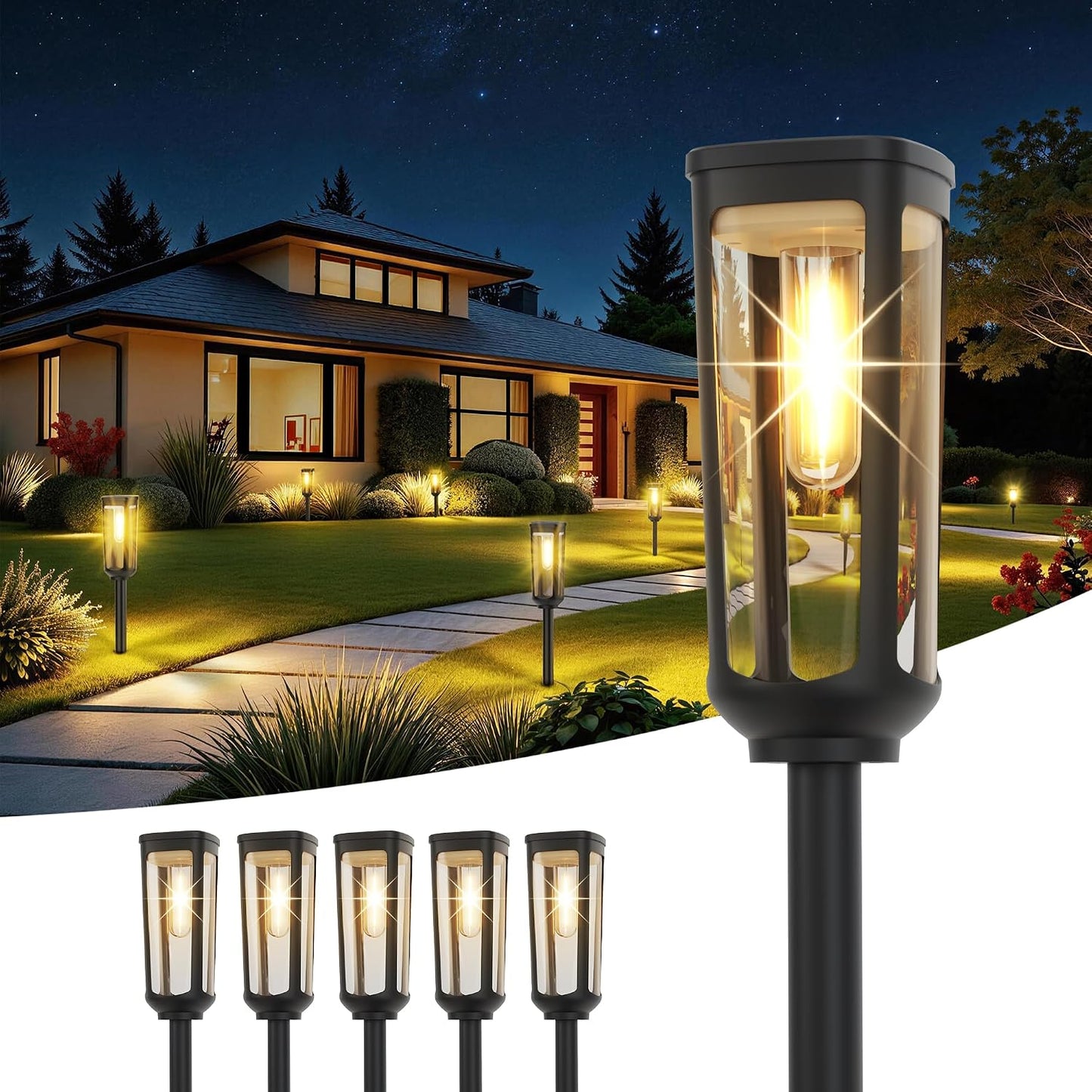 JEJOT Solar Pathway Lights Outdoor Waterproof, 6 Pack Solar Walkway Lights